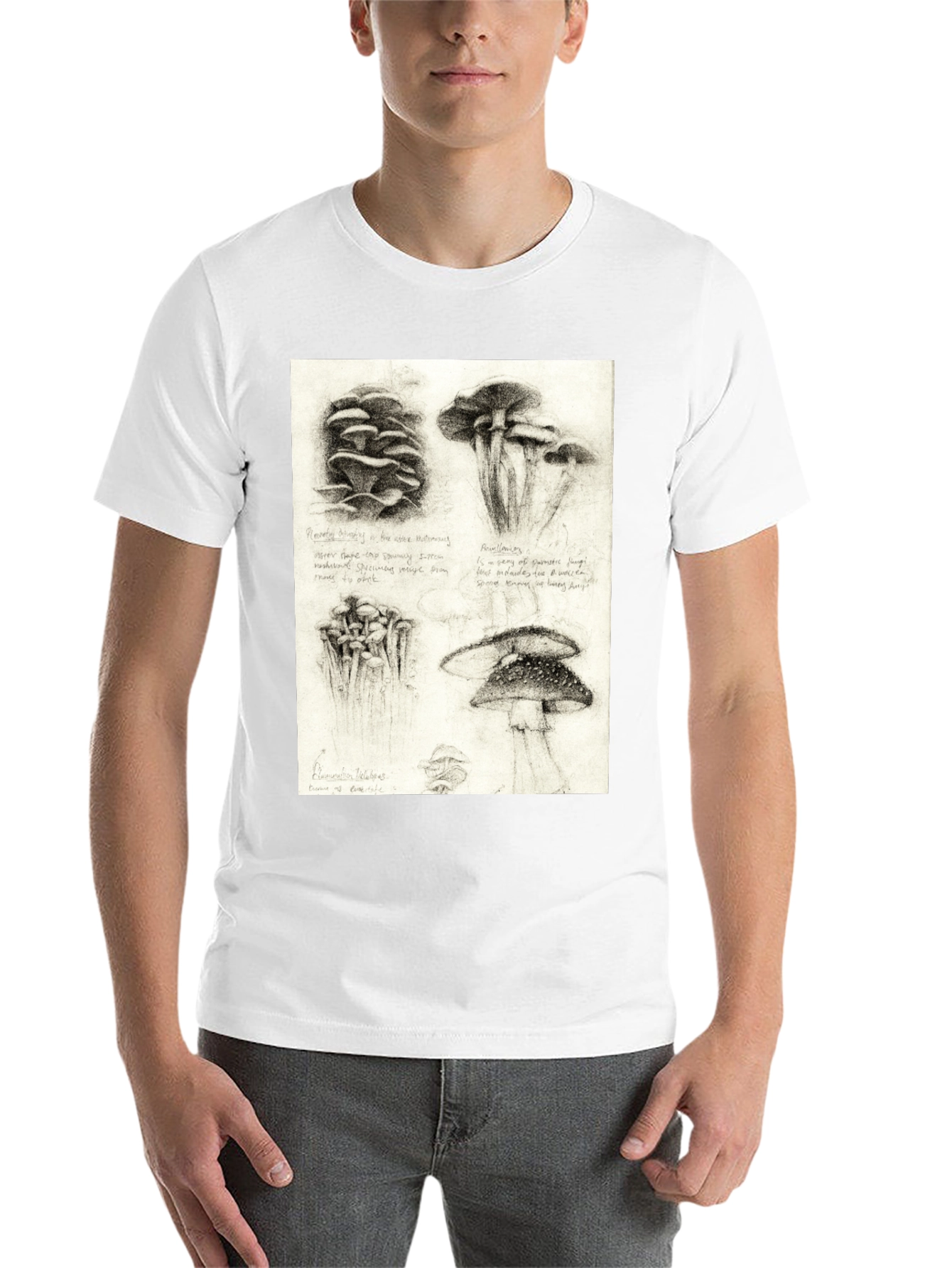 Black Mushroom Sketch Art T-Shirt - Nature Inspired Tee view 14