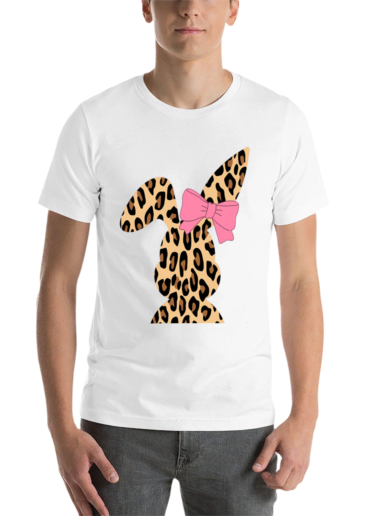 Black Leopard Print Easter Bunny T-Shirt with Bow view 14