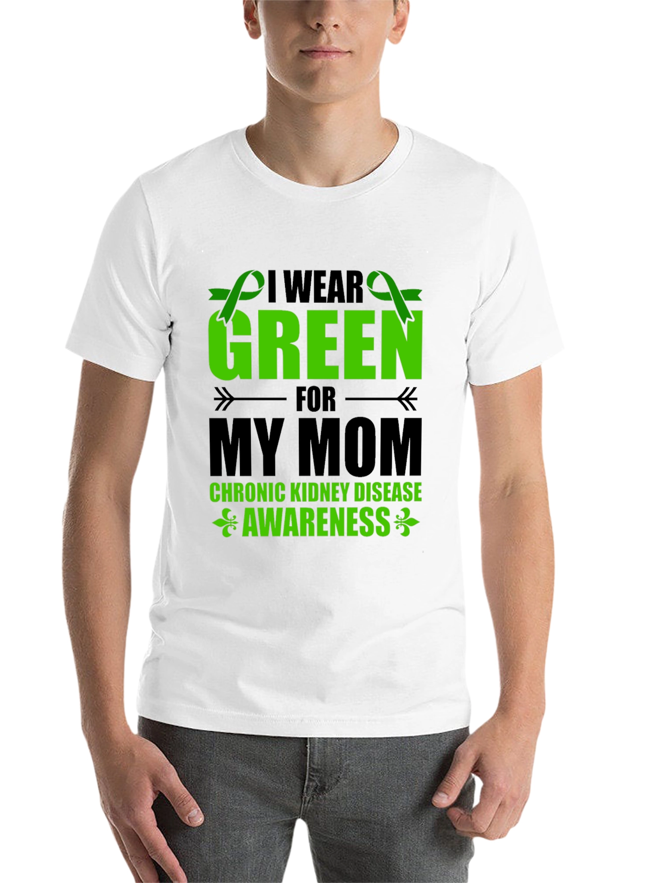 Black I Wear Green For My Mom Kidney Disease Awareness T-Shirt view 14