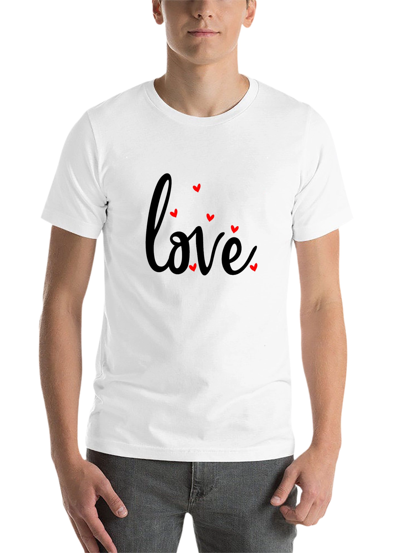 Black Love Heart Print Men's Black T-Shirt view 14