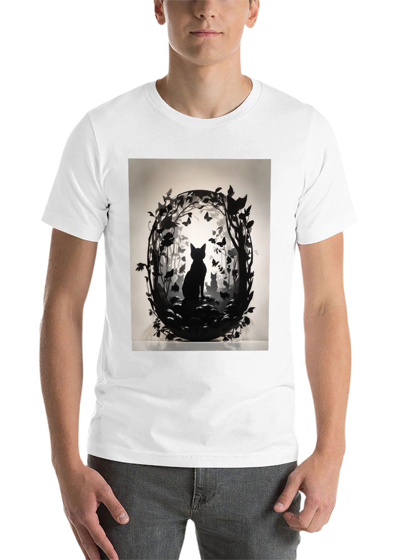 Black Artistic Cat Silhouette Graphic Tee view 14