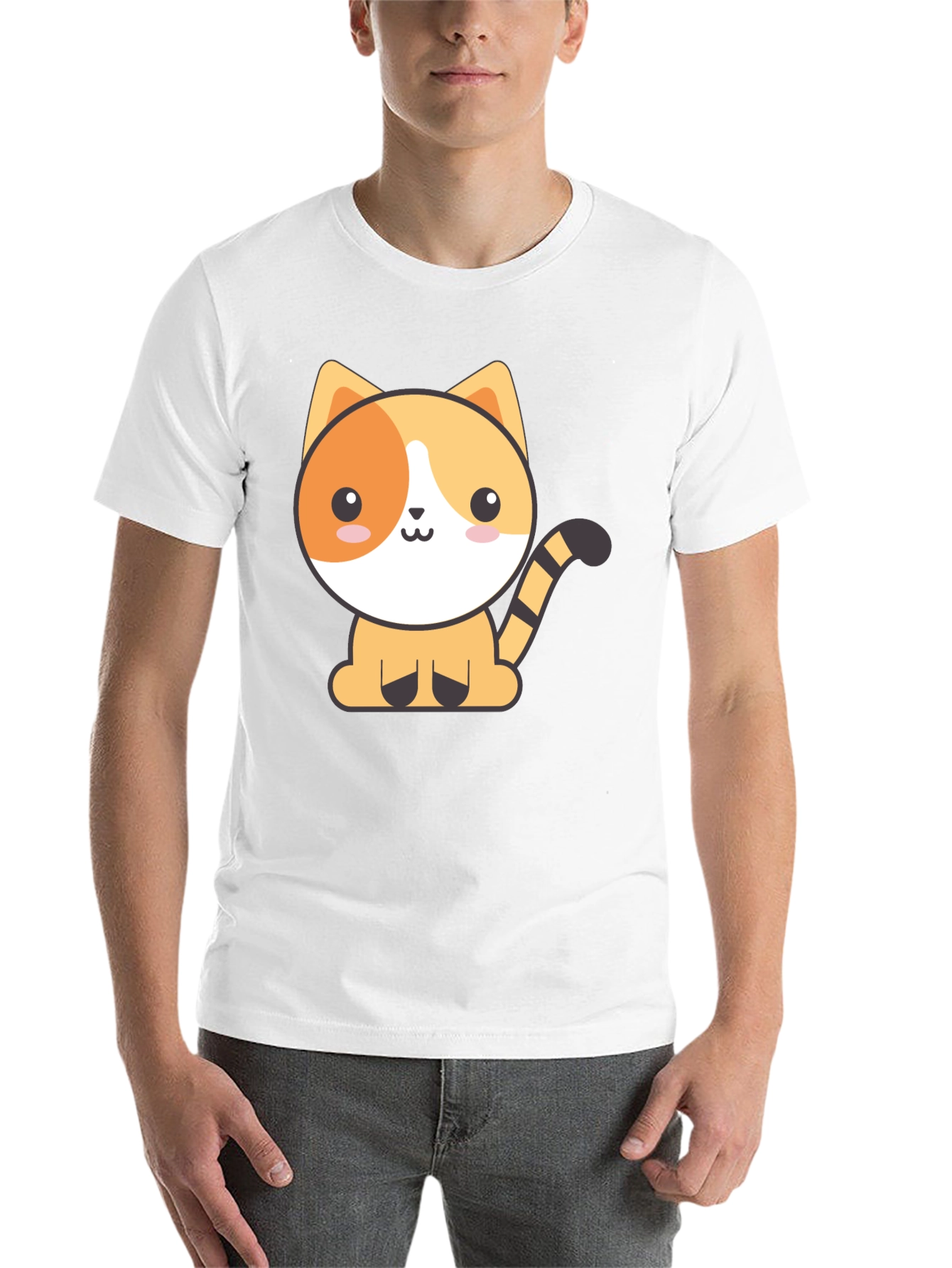 Black Cute Cartoon Cat Black T-Shirt view 14