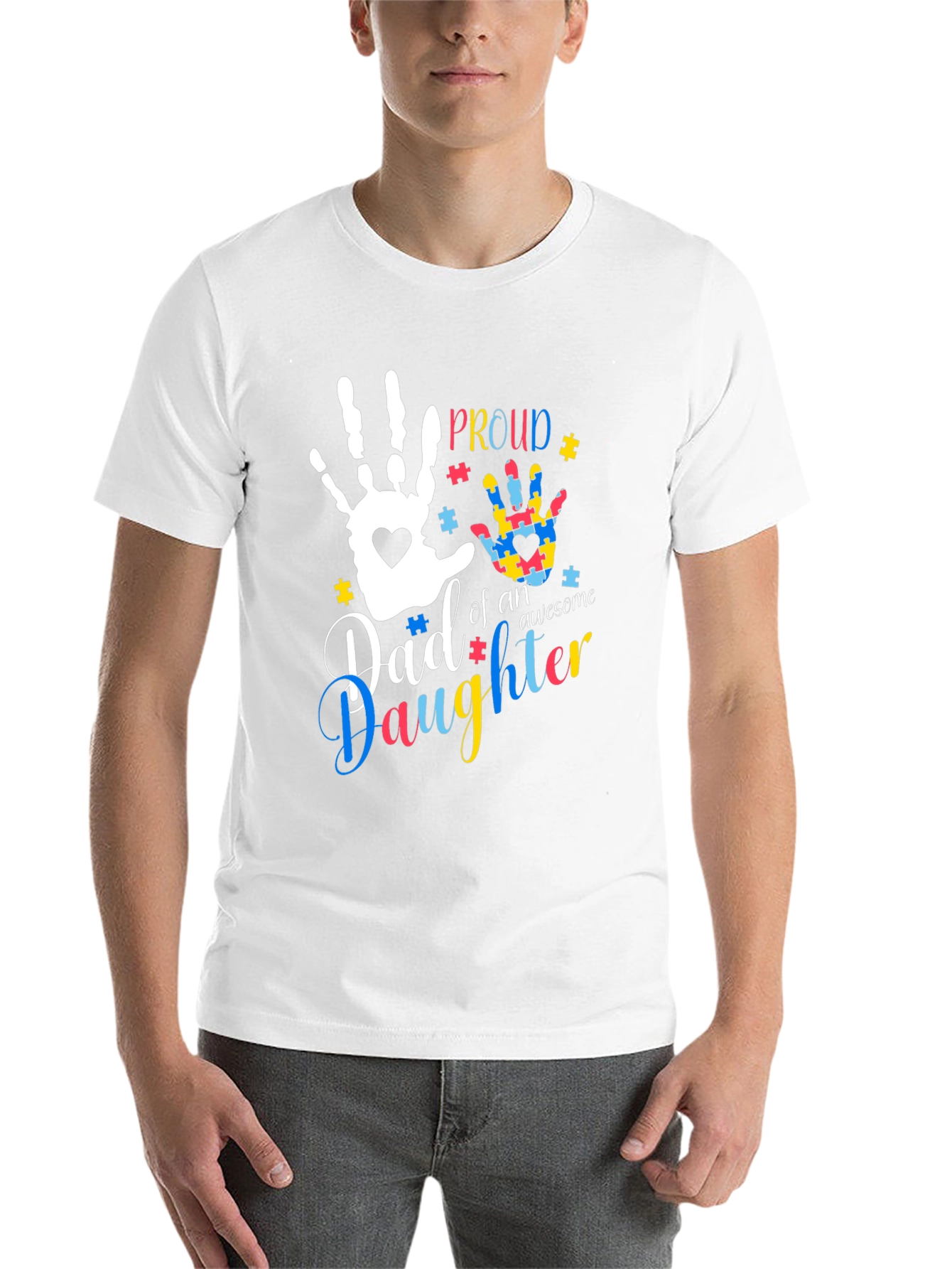Black Proud Autism Dad T-Shirt view 14
