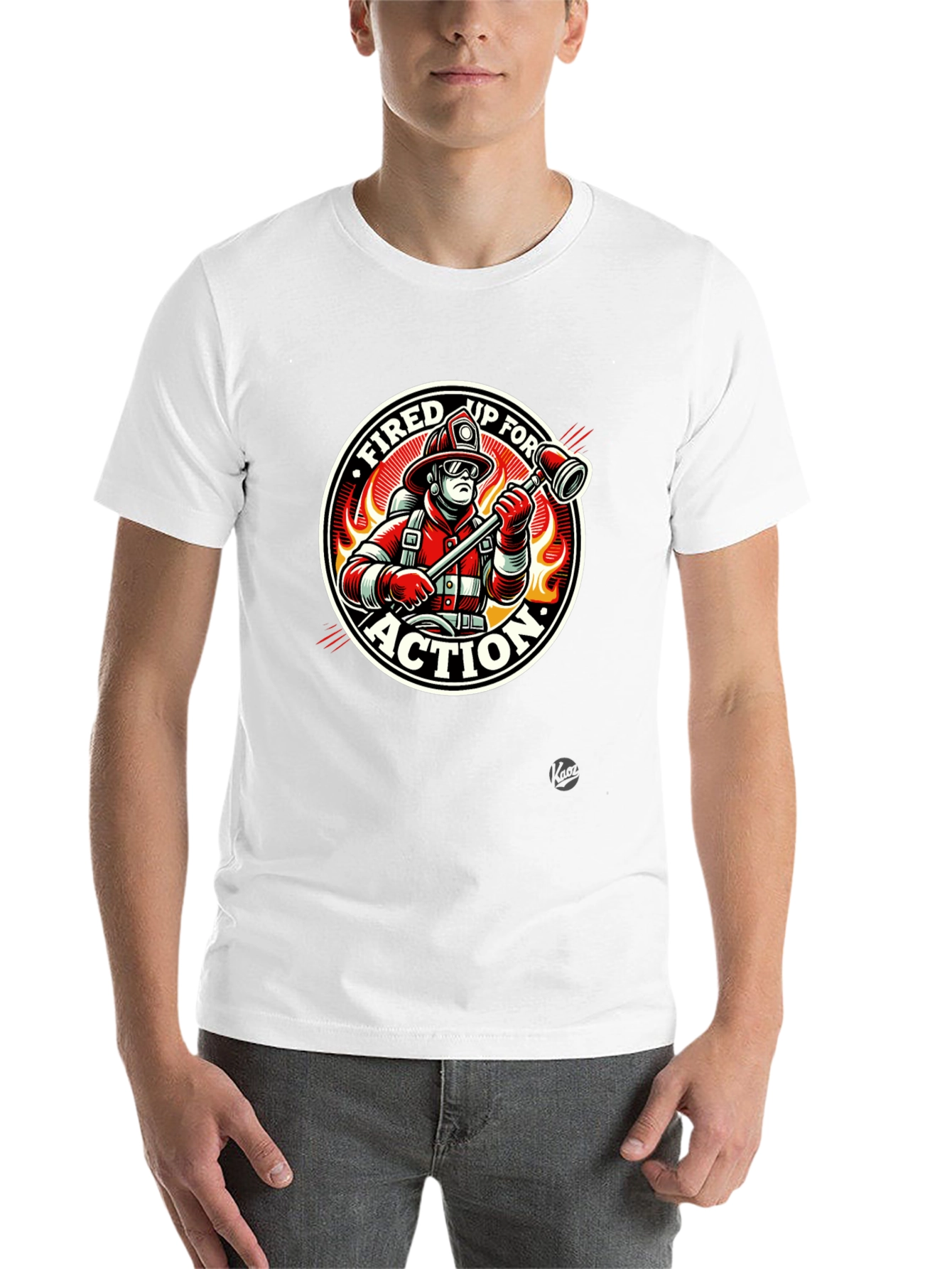 Black Fired Up for Action Firefighter Graphic T-Shirt view 14