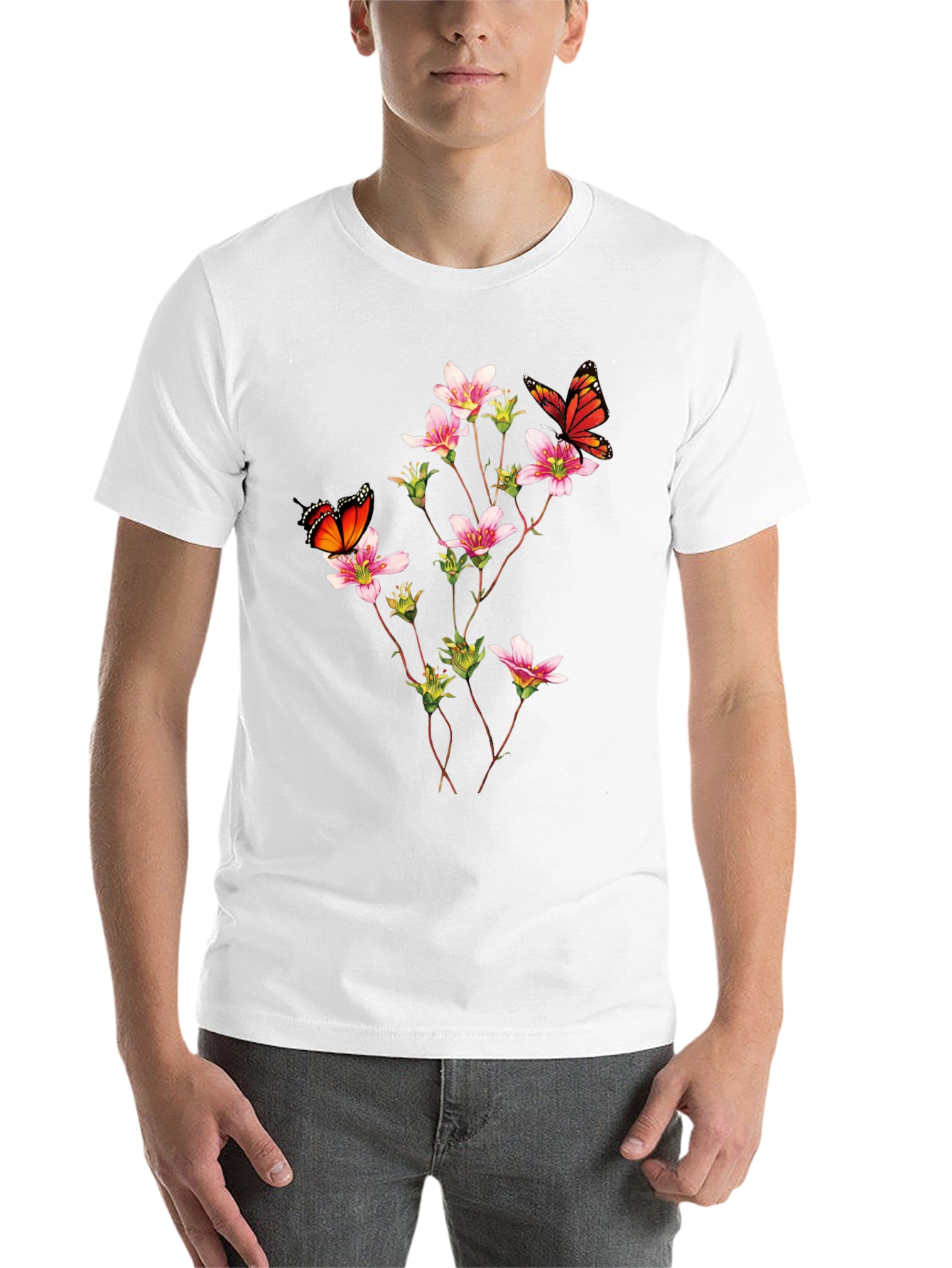 Black Butterfly & Floral Print Black T-Shirt view 14