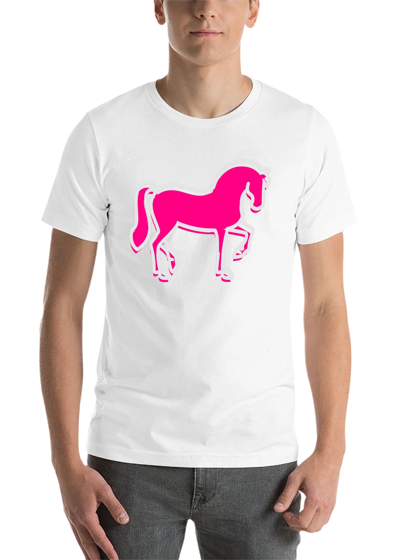 Black Pink Horse Graphic Black T-Shirt - Men's Fashion view 14