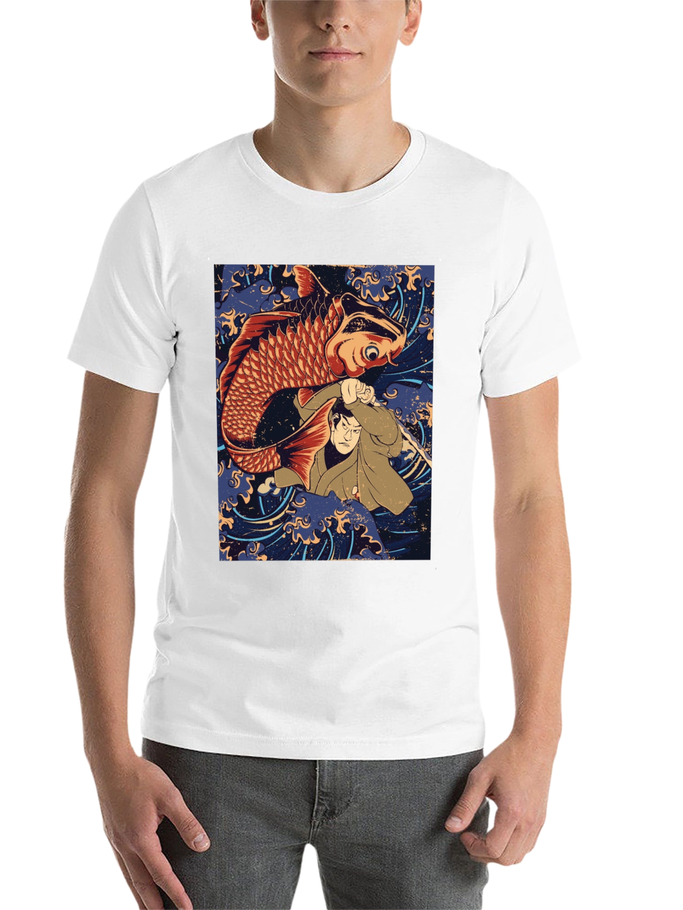 Black Koi Fish & Samurai T-Shirt - Graphic Tee view 14