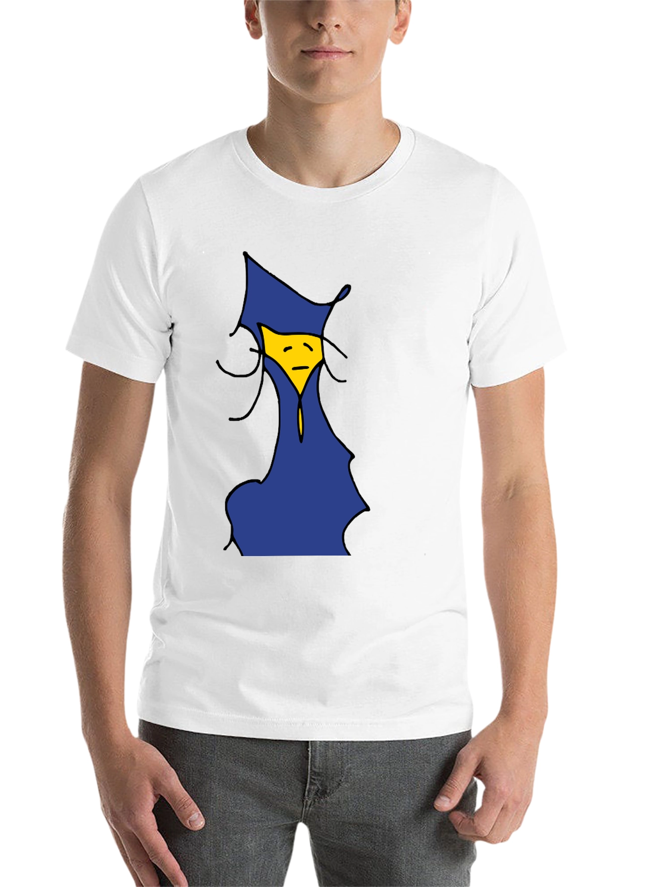 Black Cartoon Sad Face Graphic Tee - Unisex Black T-Shirt view 14