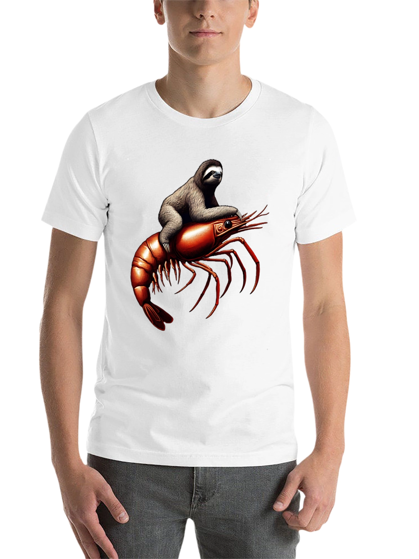 Black Sloth Riding Shrimp T-Shirt view 14