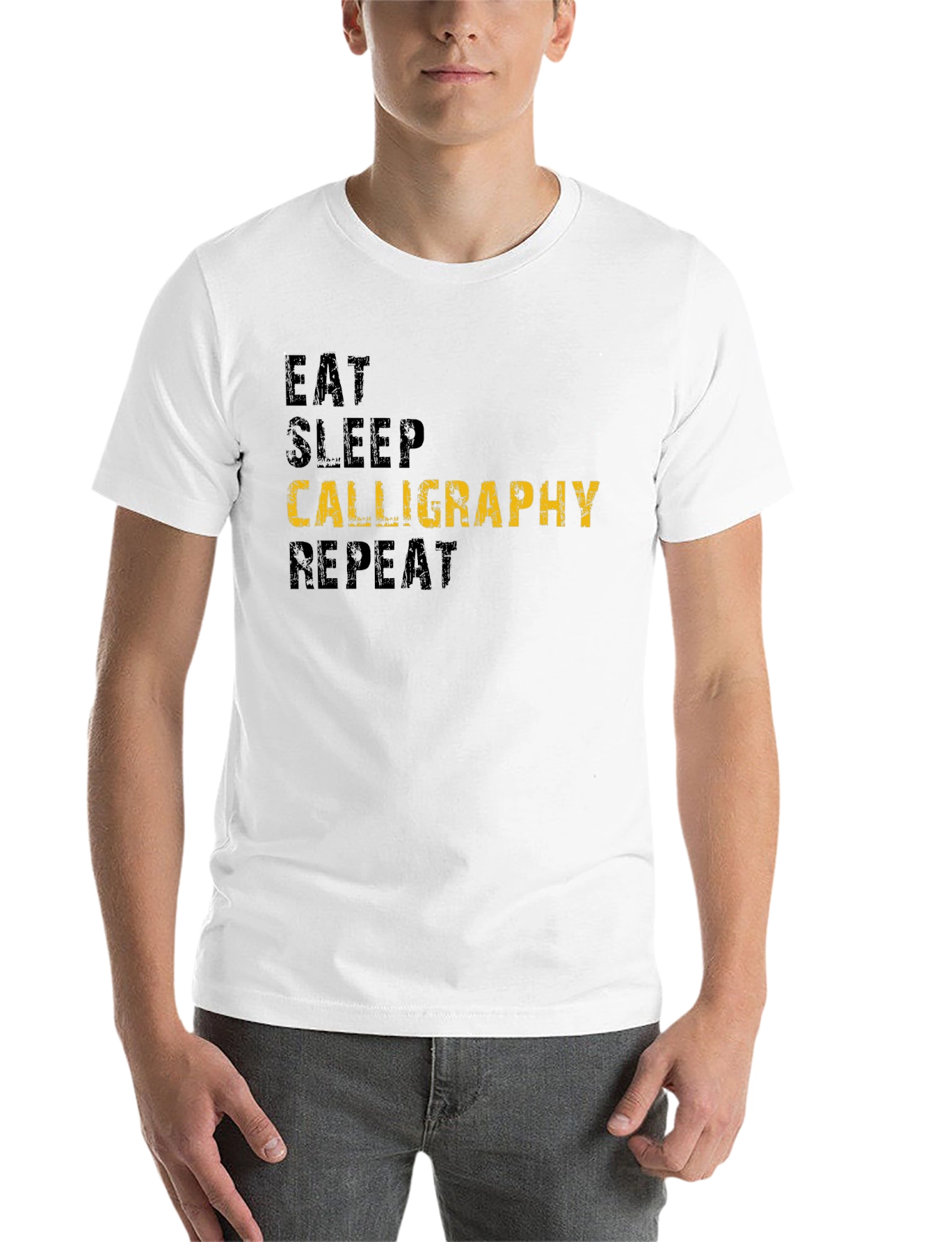 Black Eat Sleep Calligraphy Repeat Black T-Shirt view 14