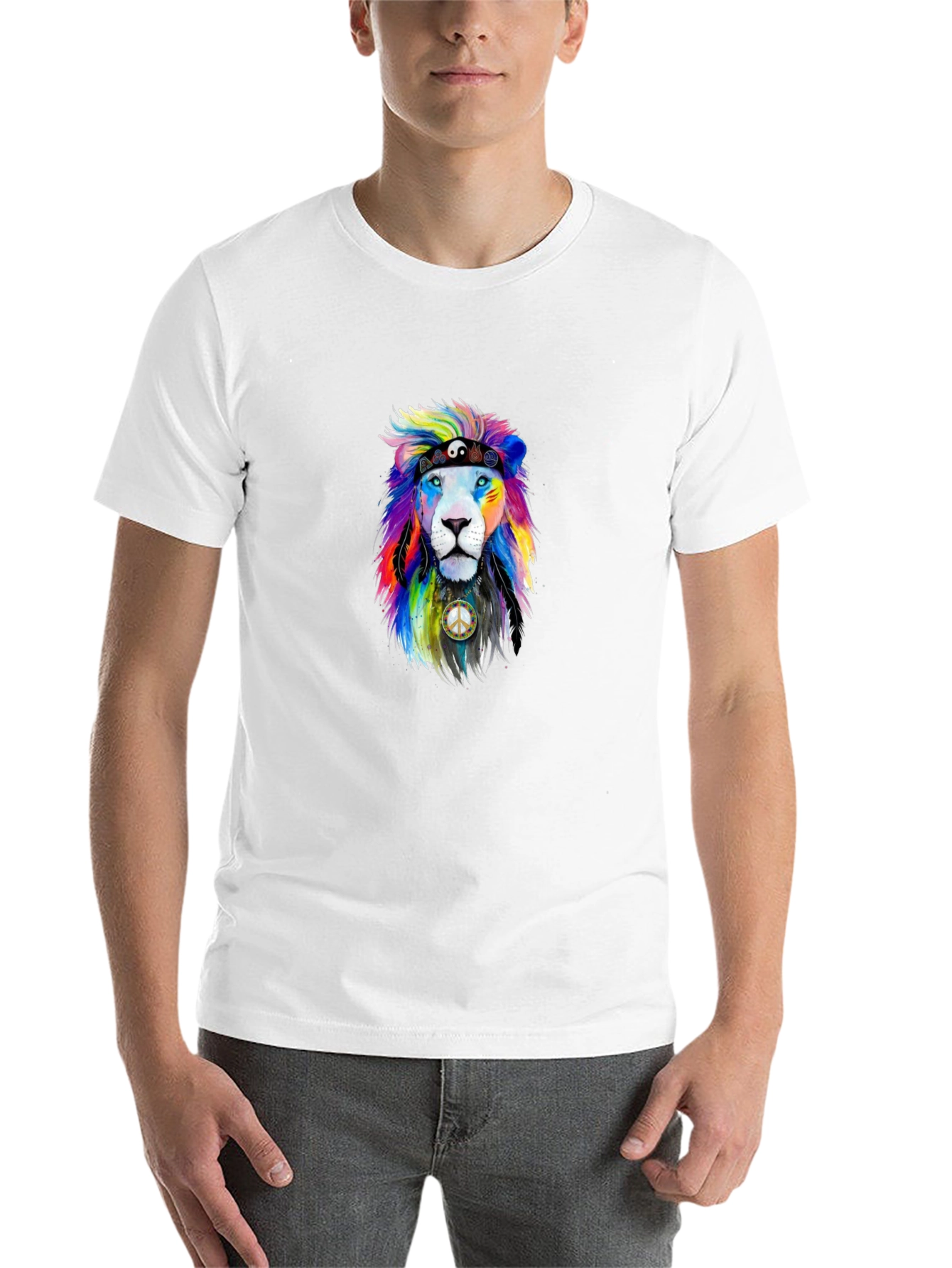 Black Rainbow Lion Peace Sign Graphic Tee view 14