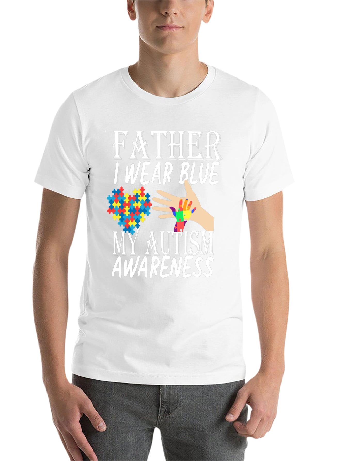 Black Father Autism Awareness Blue T-Shirt view 14