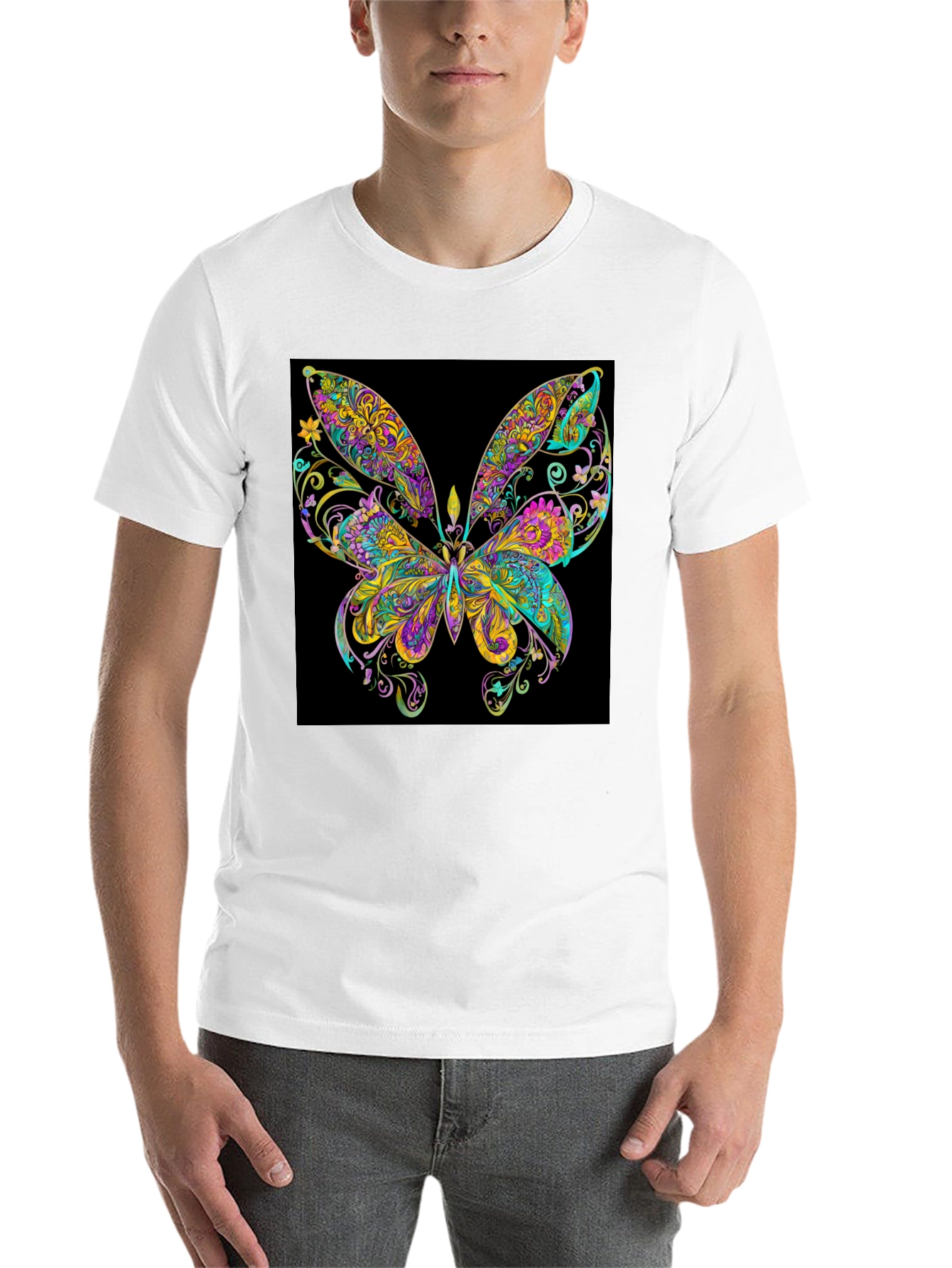 Black Psychedelic Butterfly Graphic Black T-Shirt view 14