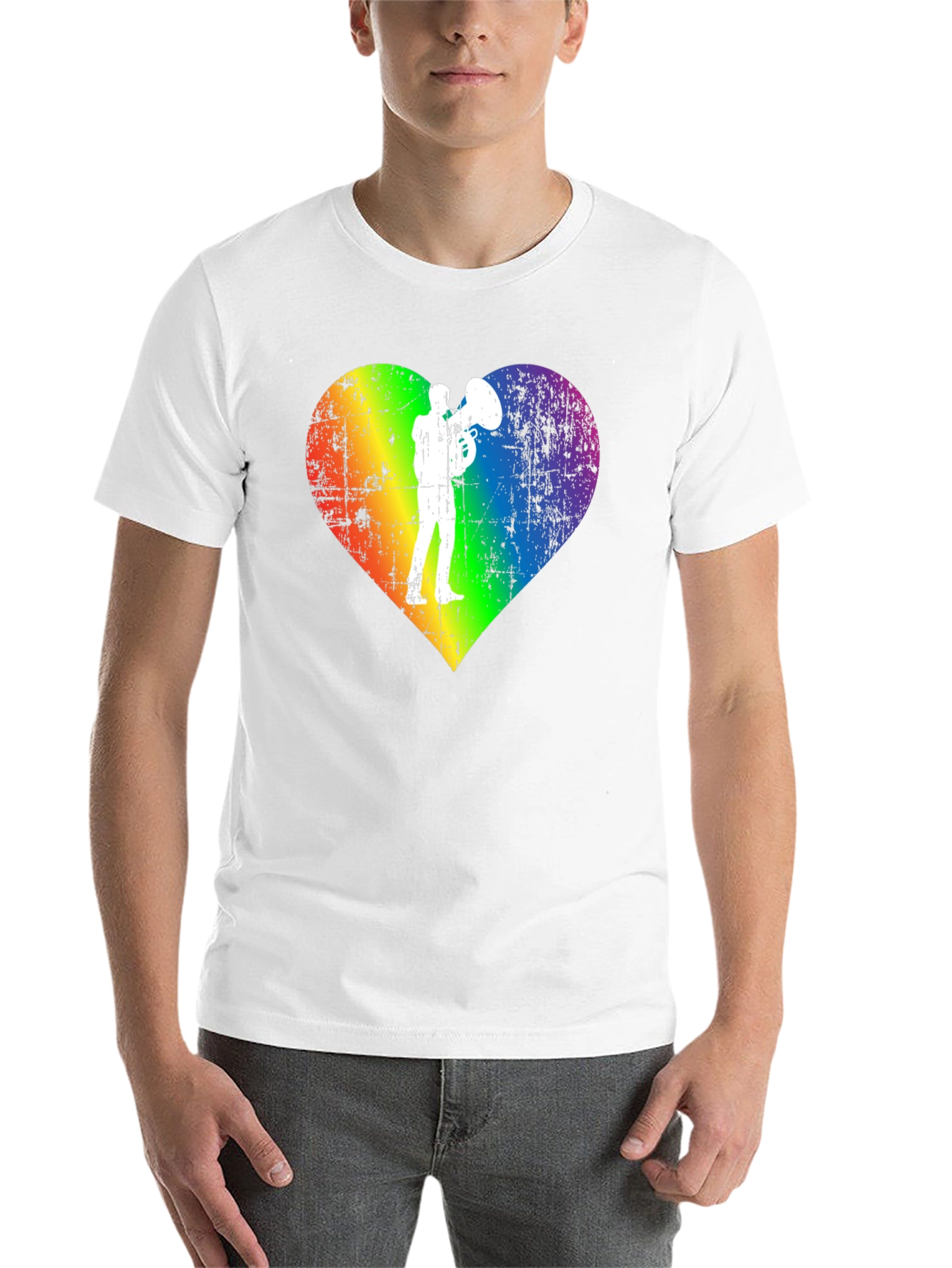 Black Rainbow Heart Tuba Player Black T-Shirt view 14