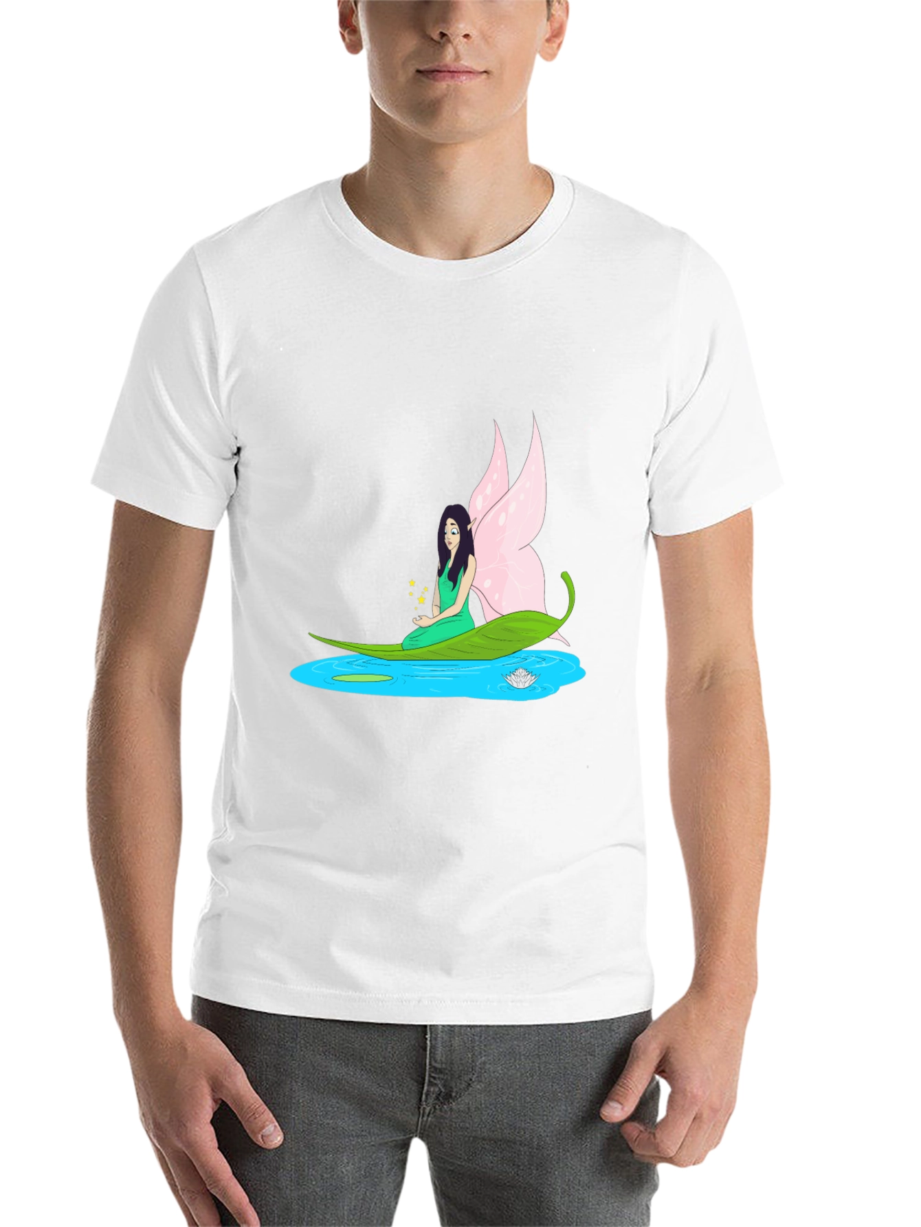 Black Fairy Water Lily Leaf Boat Black T-Shirt view 14