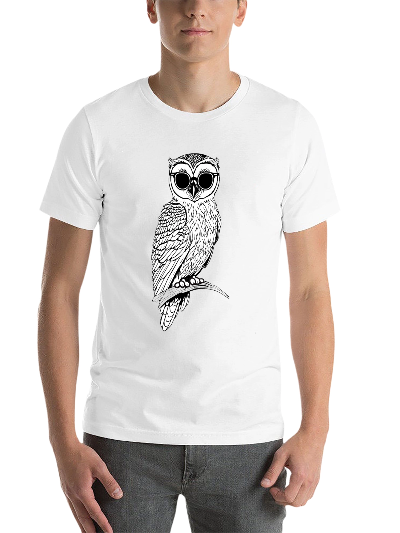Black Cool Owl Graphic Tee - Black Cotton T-Shirt view 14