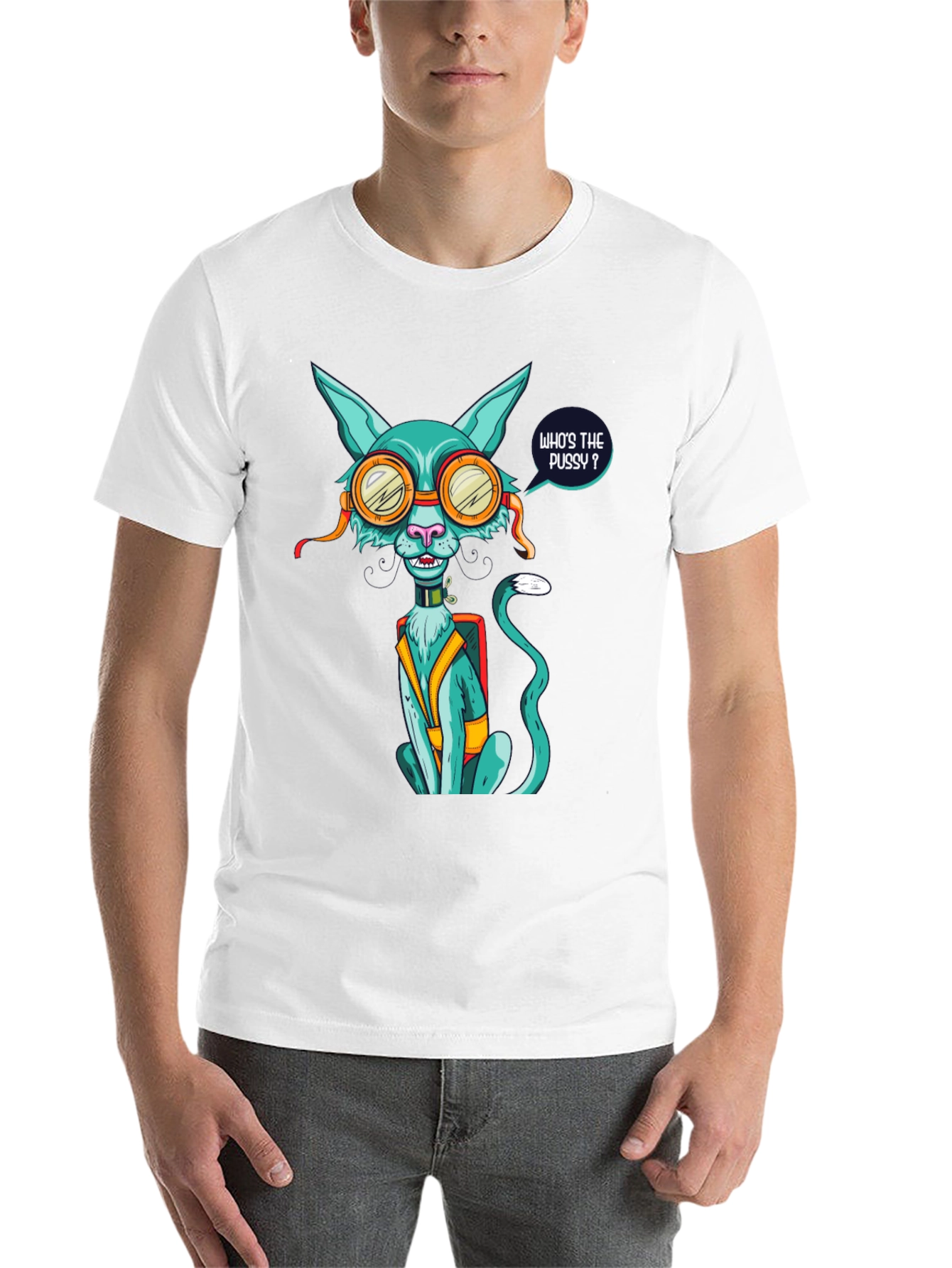 Black Who's the Pussy? Cat Graphic T-Shirt view 14