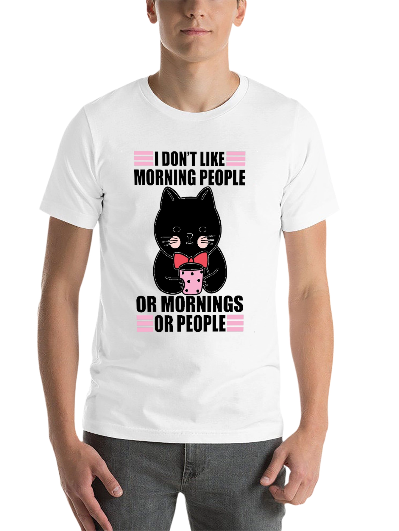 Black Funny Cat T-Shirt - I Don't Like Morning People view 14