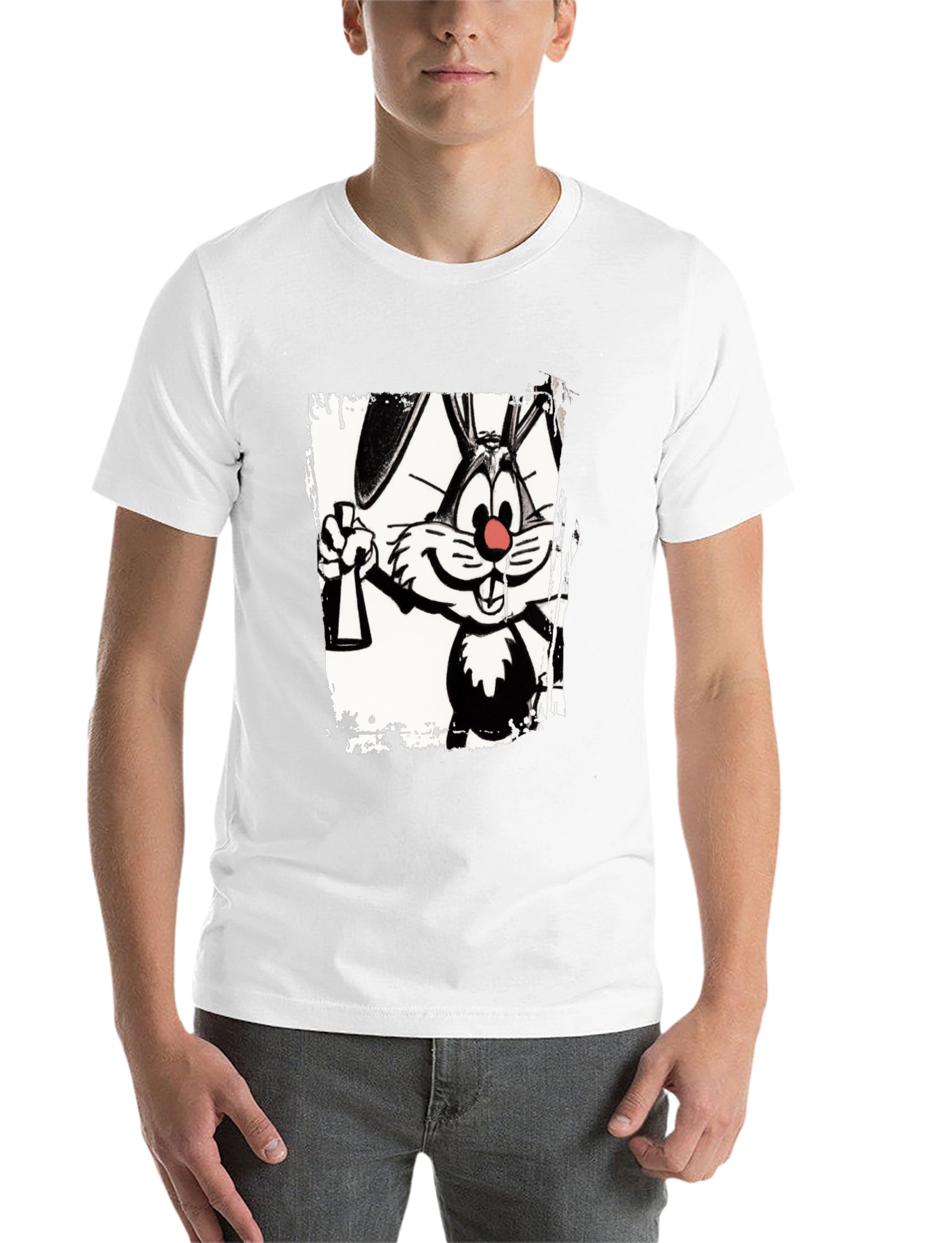 Black Cartoon Rabbit Graphic Black T-Shirt view 14