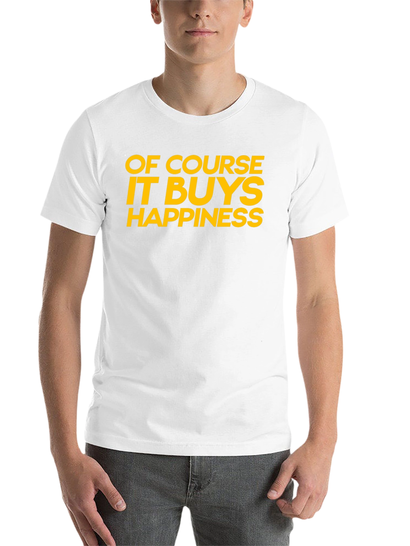 Black Funny "Of Course It Buys Happiness" Graphic T-Shirt view 14