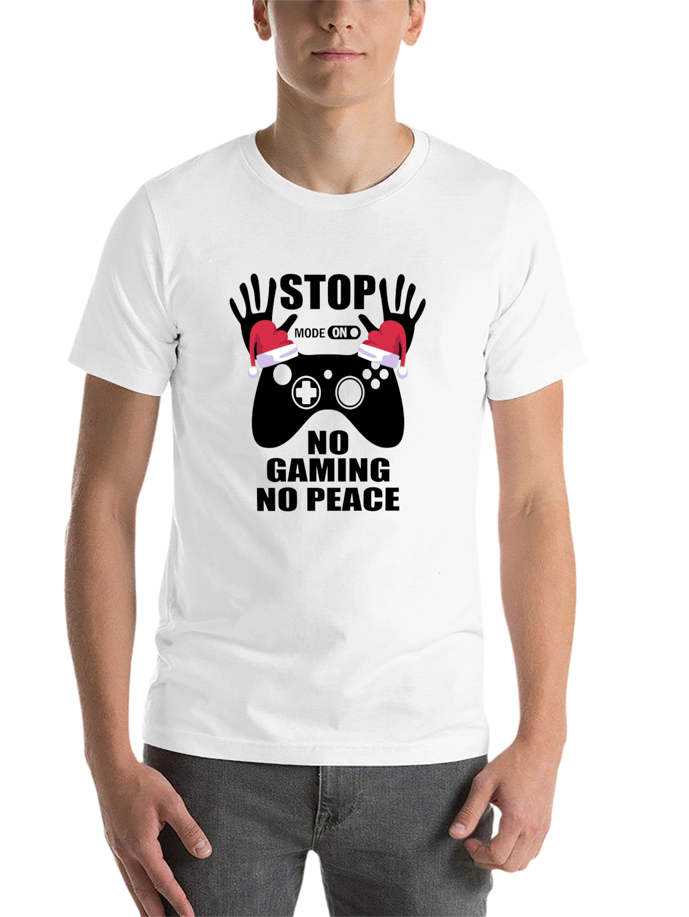 Black Funny Gamer Christmas T-Shirt - Stop Gaming No Peace view 14