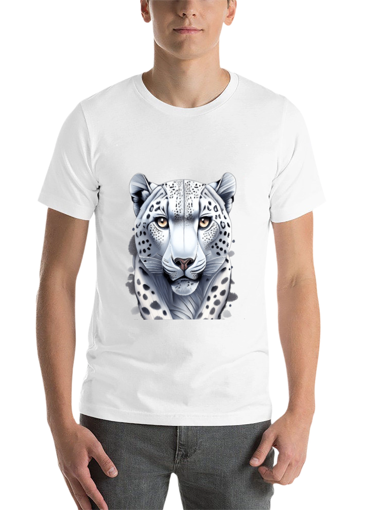 Black Snow Leopard Graphic Tee - Black Cotton Shirt view 14