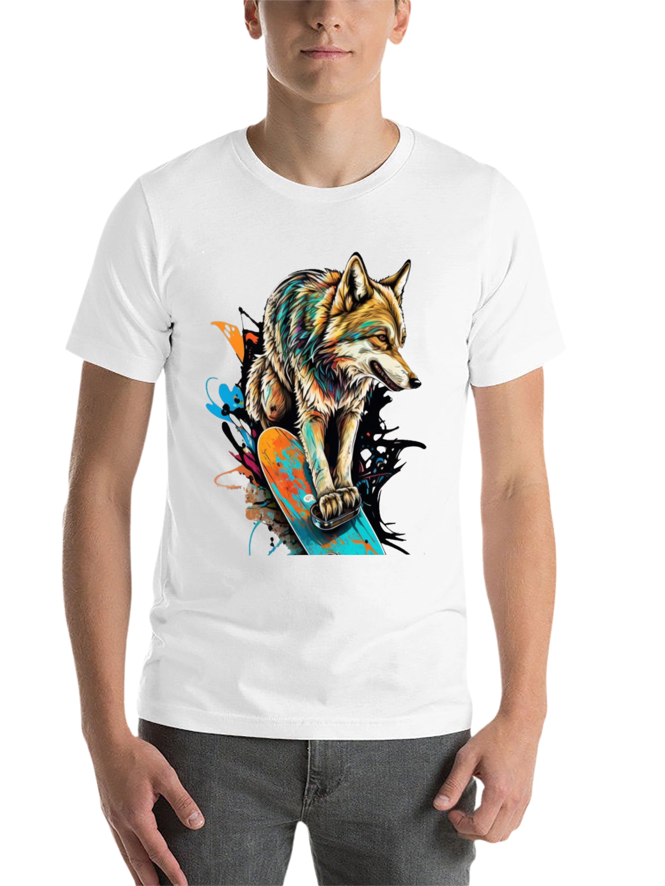 Black Wolf Skateboard Graphic T-Shirt - Urban Streetwear view 14