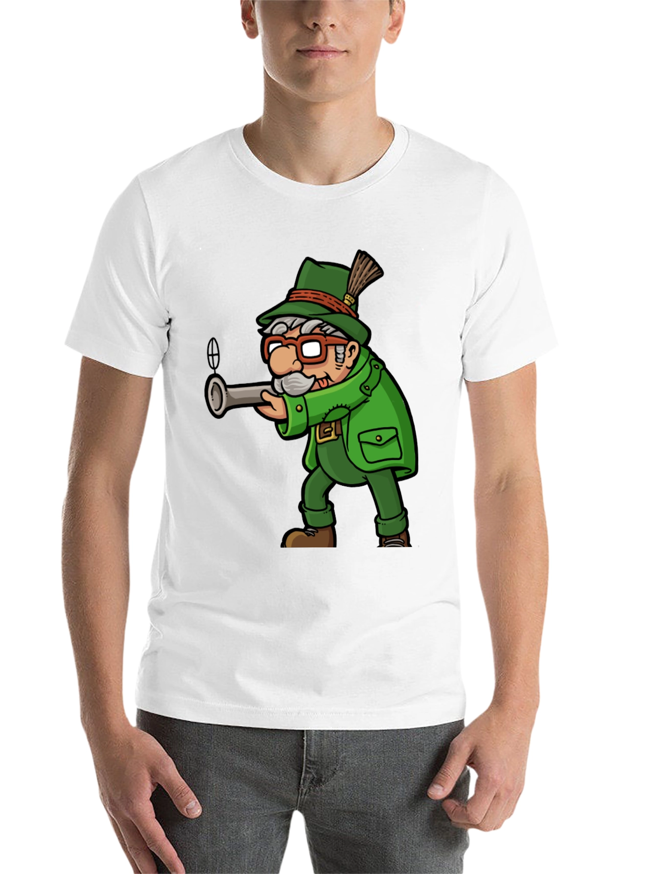 Black Cartoon Hunter Graphic Tee - Quirky Novelty Shirt view 14