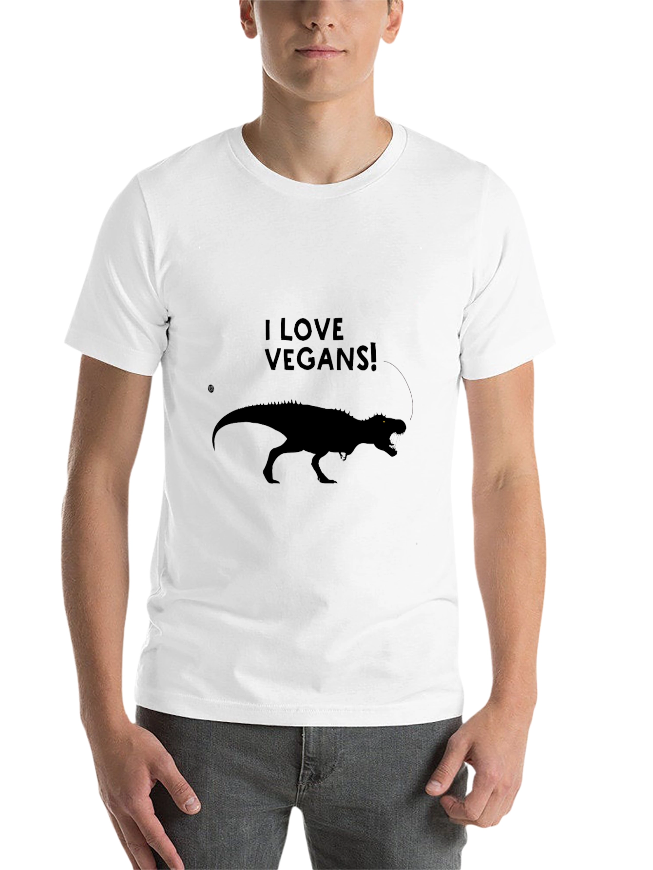 Black I Love Vegans! Dinosaur T-Shirt view 14
