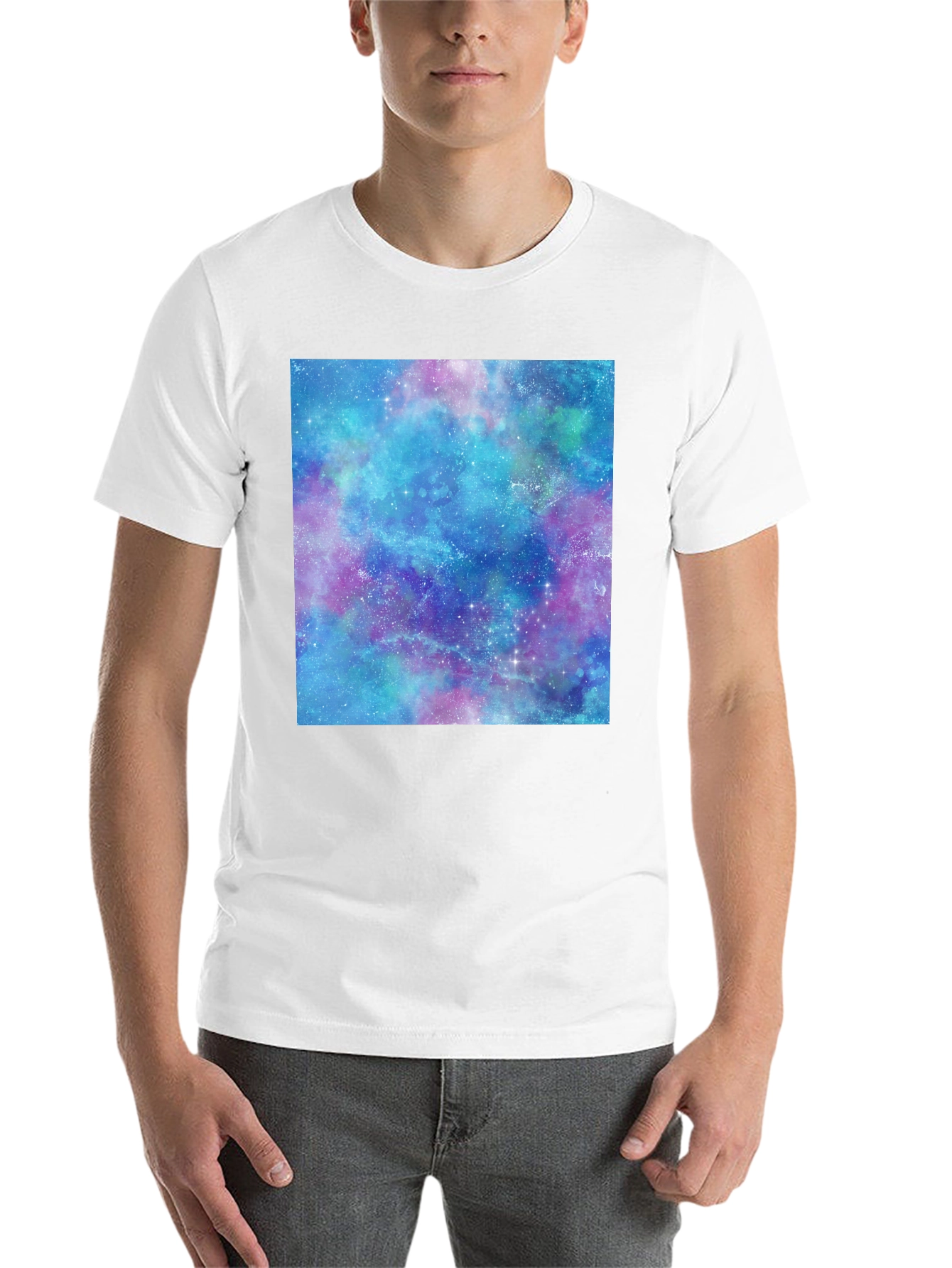 Black Galaxy Print T-Shirt - Black Cotton Casual Tee view 14