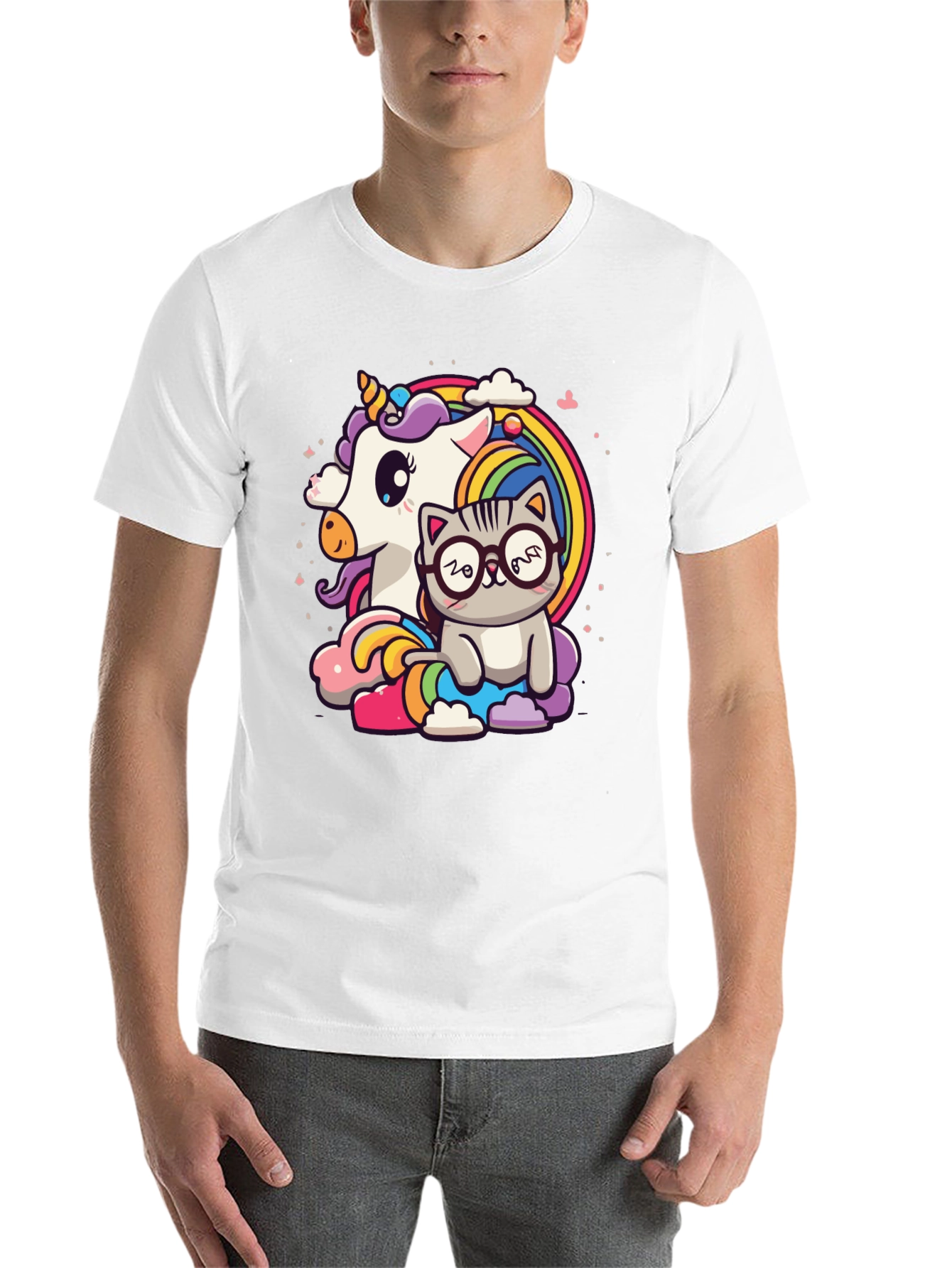 Black Unicorn Cat Rainbow Graphic Tee - Black view 14