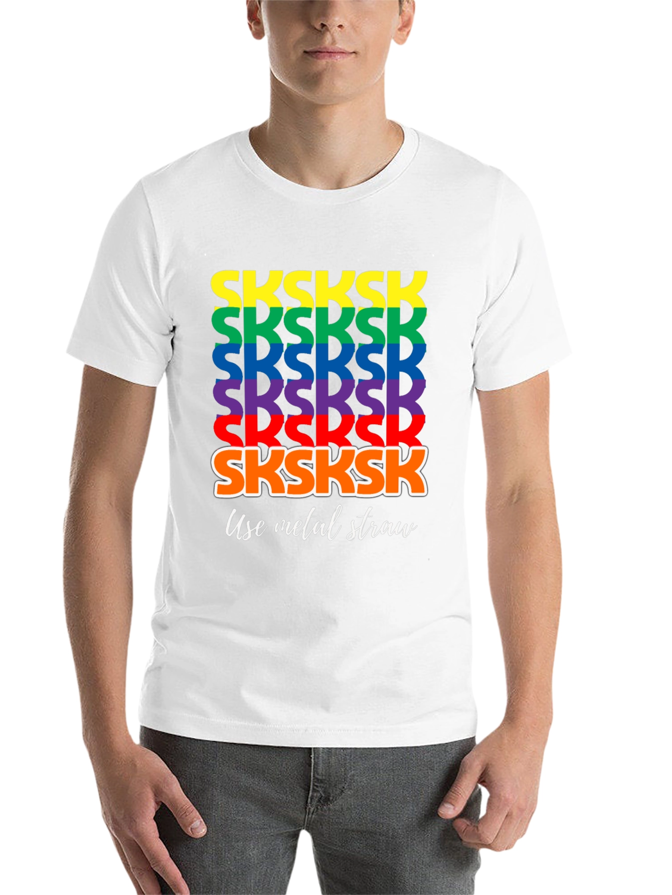 Black Rainbow SKSKSK Use Metal Straw Graphic T-Shirt view 14