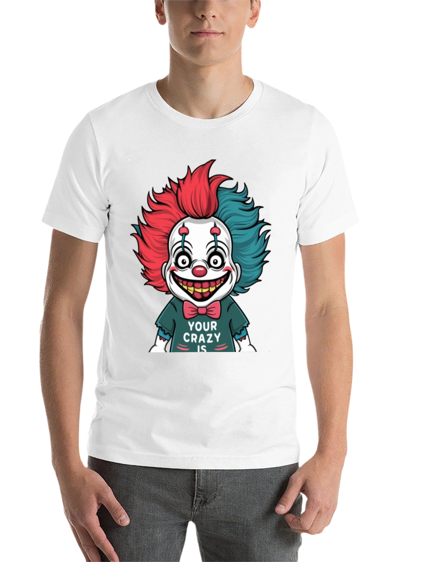 Black Creepy Clown Graphic Tee - 'Your Crazy Is' Design view 14
