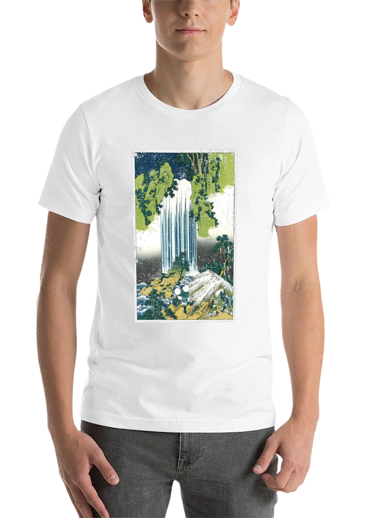 Black Waterfall Graphic Tee - Men's Black Cotton T-Shirt view 14