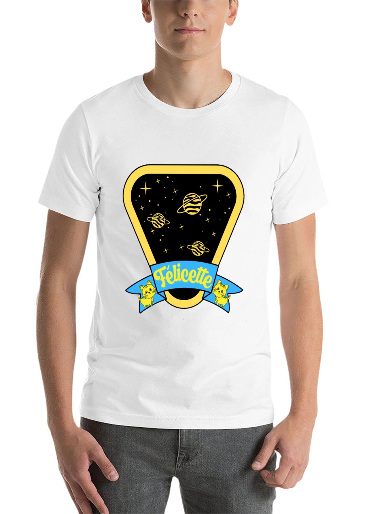 Black Felicette Cat Space T-Shirt - Unisex Cotton Tee view 14