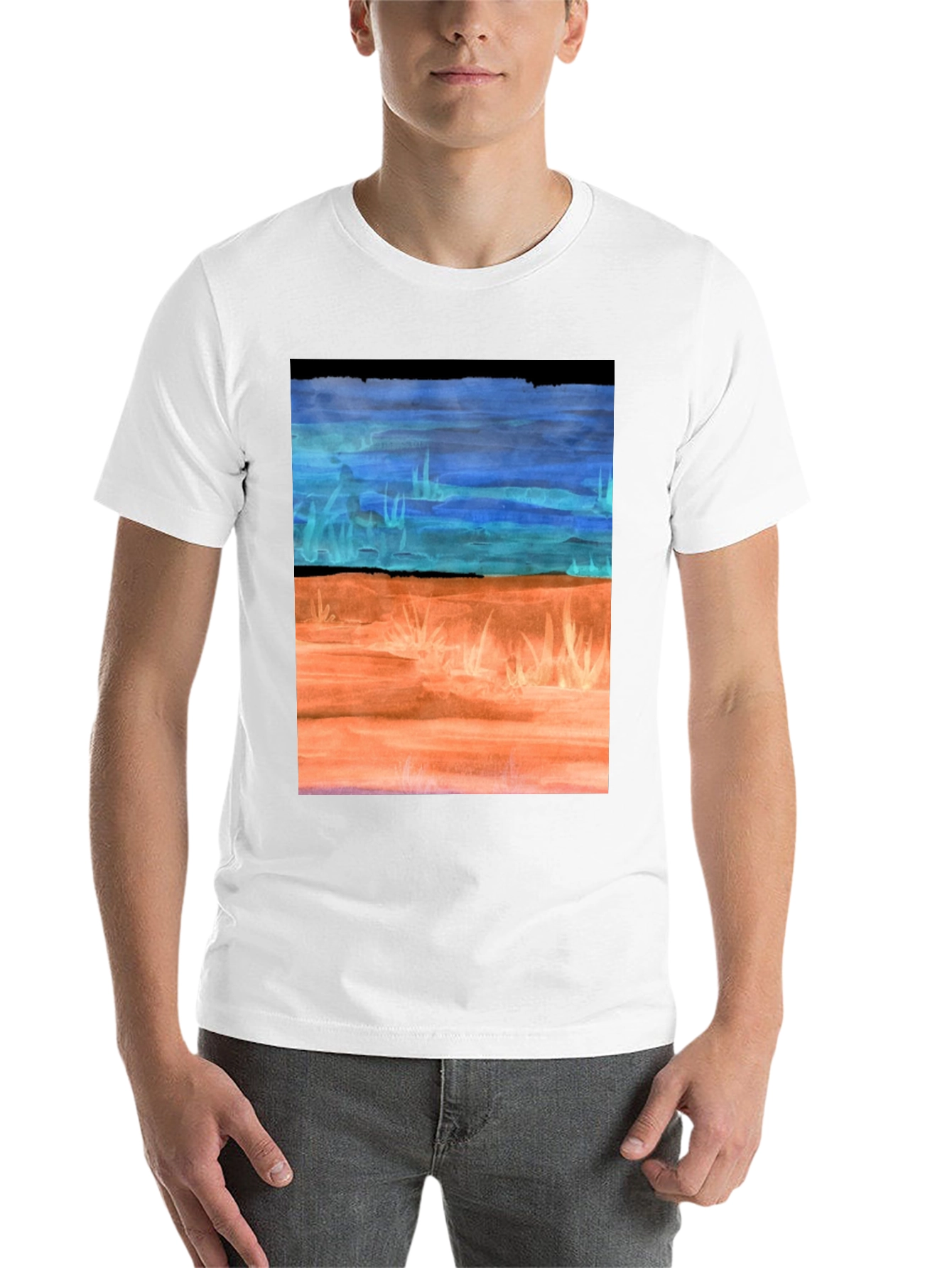 Black Watercolor Landscape T-Shirt - Artsy Graphic Tee view 14