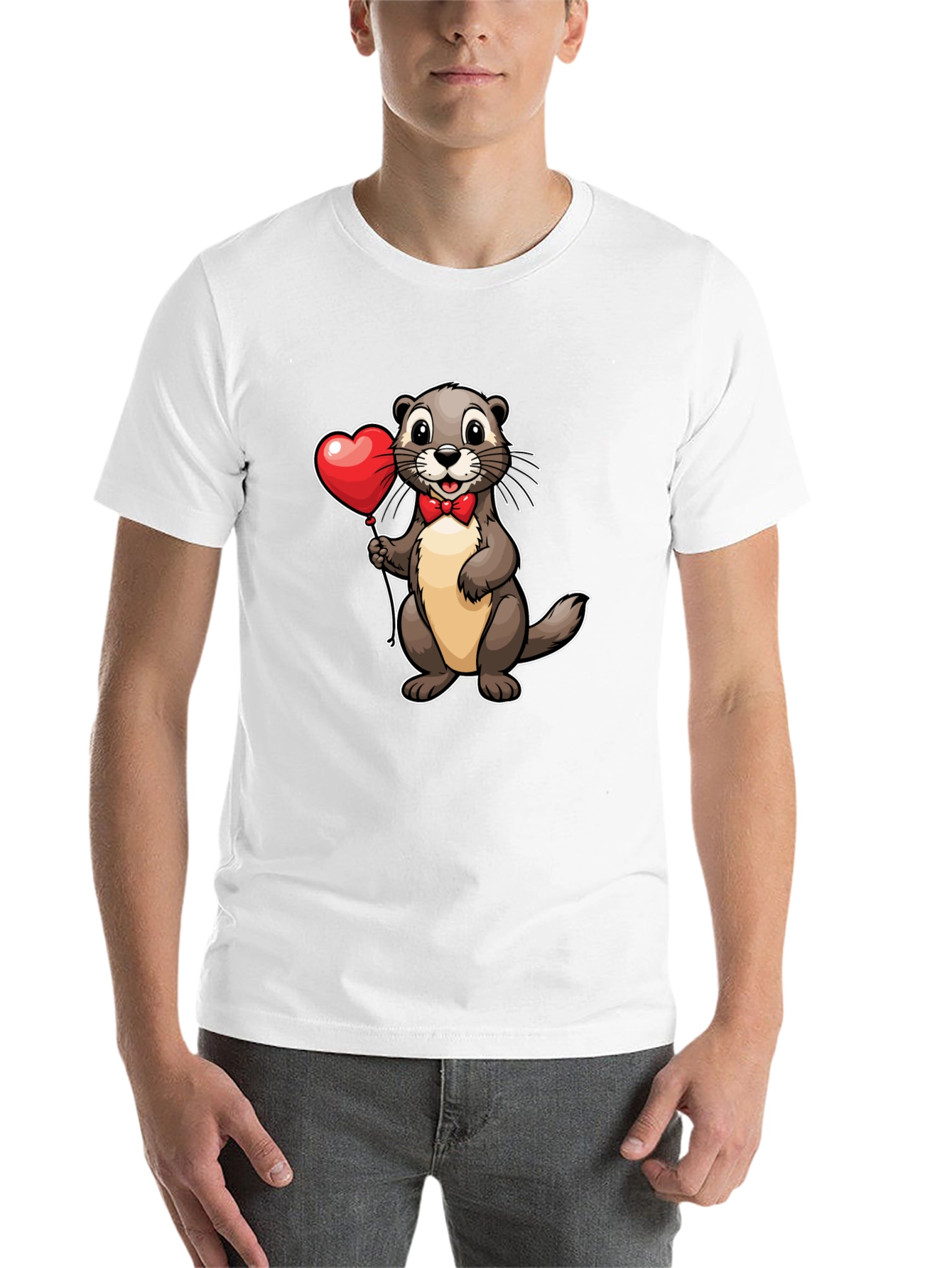 Black Otter with Heart Balloon T-Shirt - Valentine's Day Tee view 14