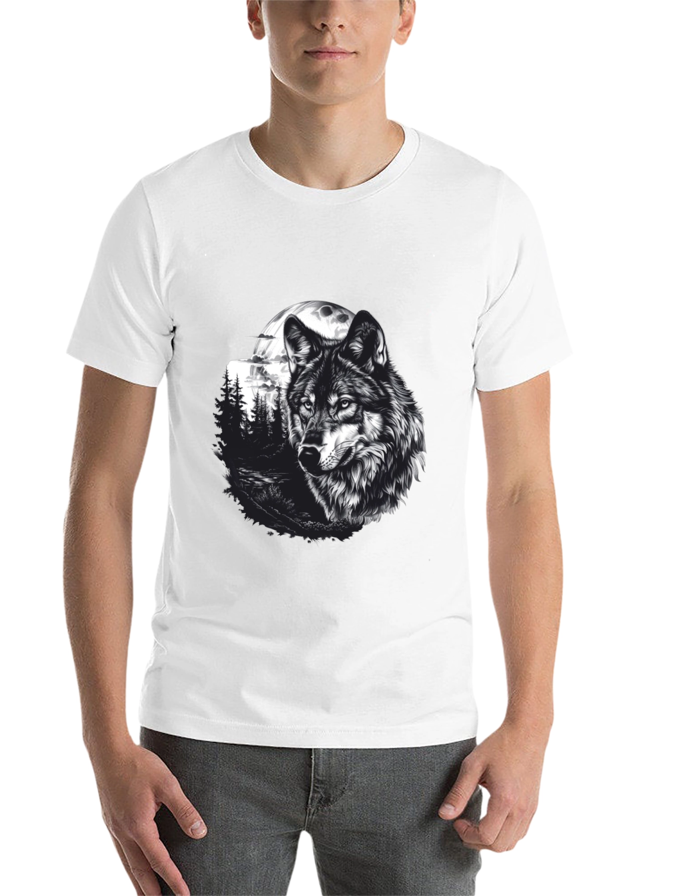 Black Wolf Moon Graphic Tee - Black Cotton T-Shirt view 14