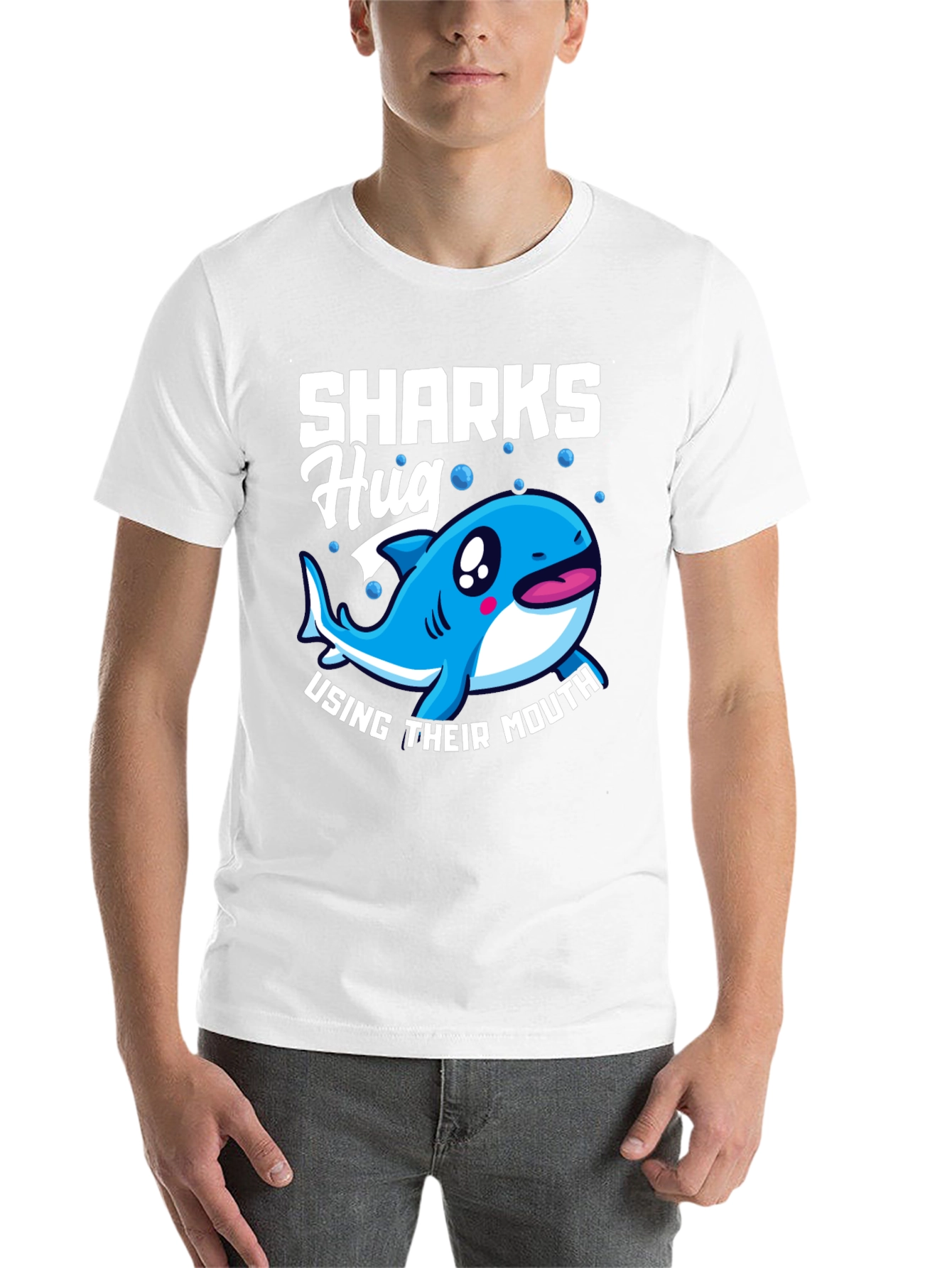 Black Sharks Hug with Their Mouth T-Shirt, Funny Animal Tee view 14