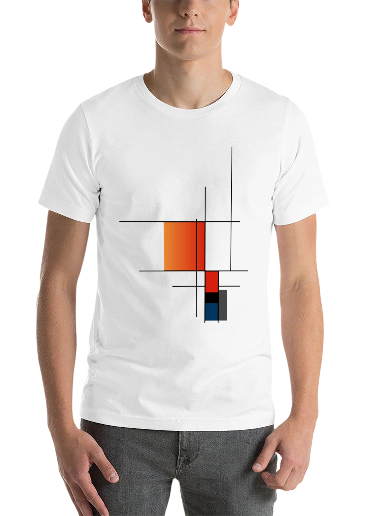 Black Modern Art Graphic Tee - Geometric Mondrian Style view 14