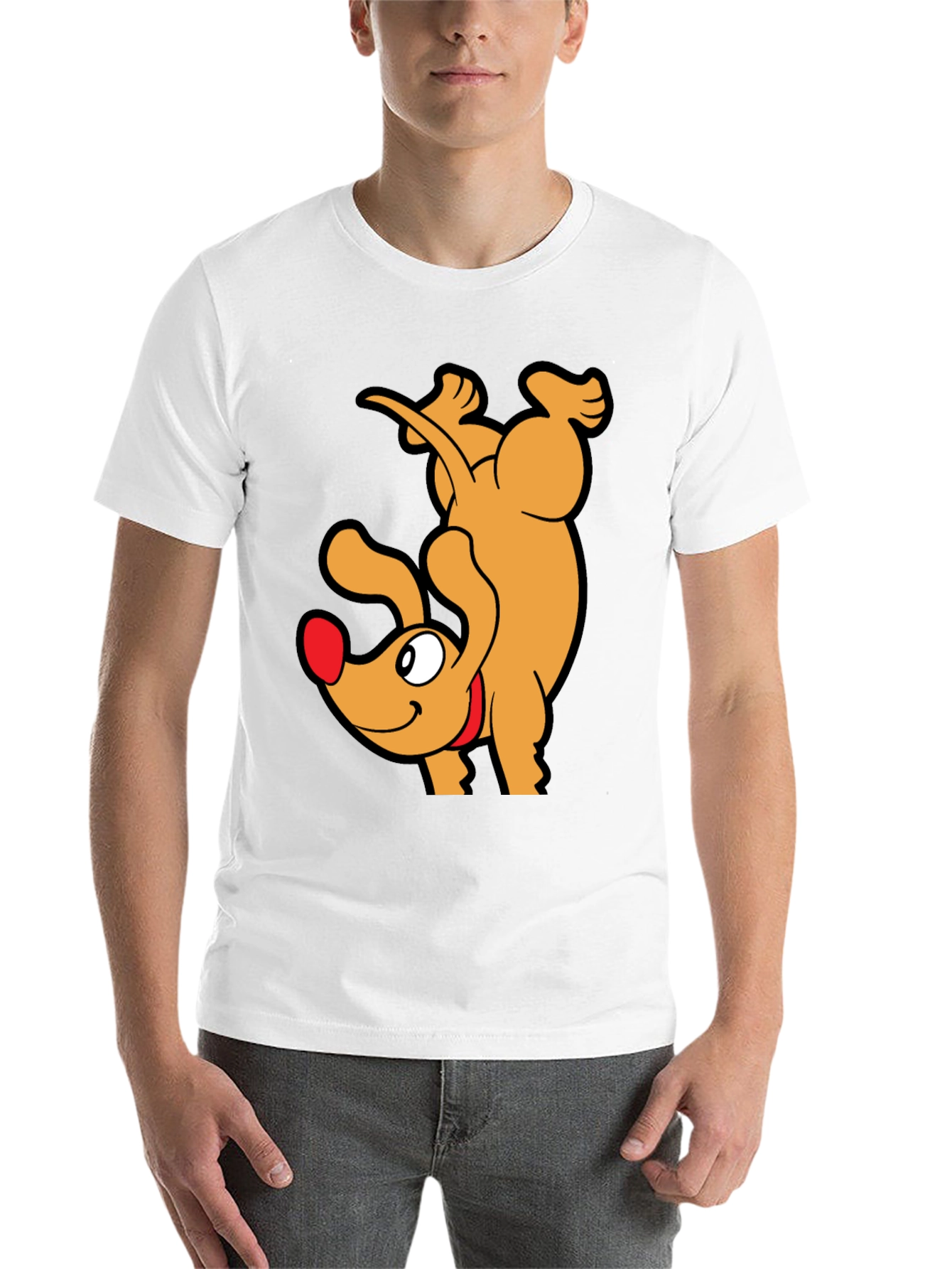 Black Upside Down Dog Cartoon Graphic T-Shirt view 14