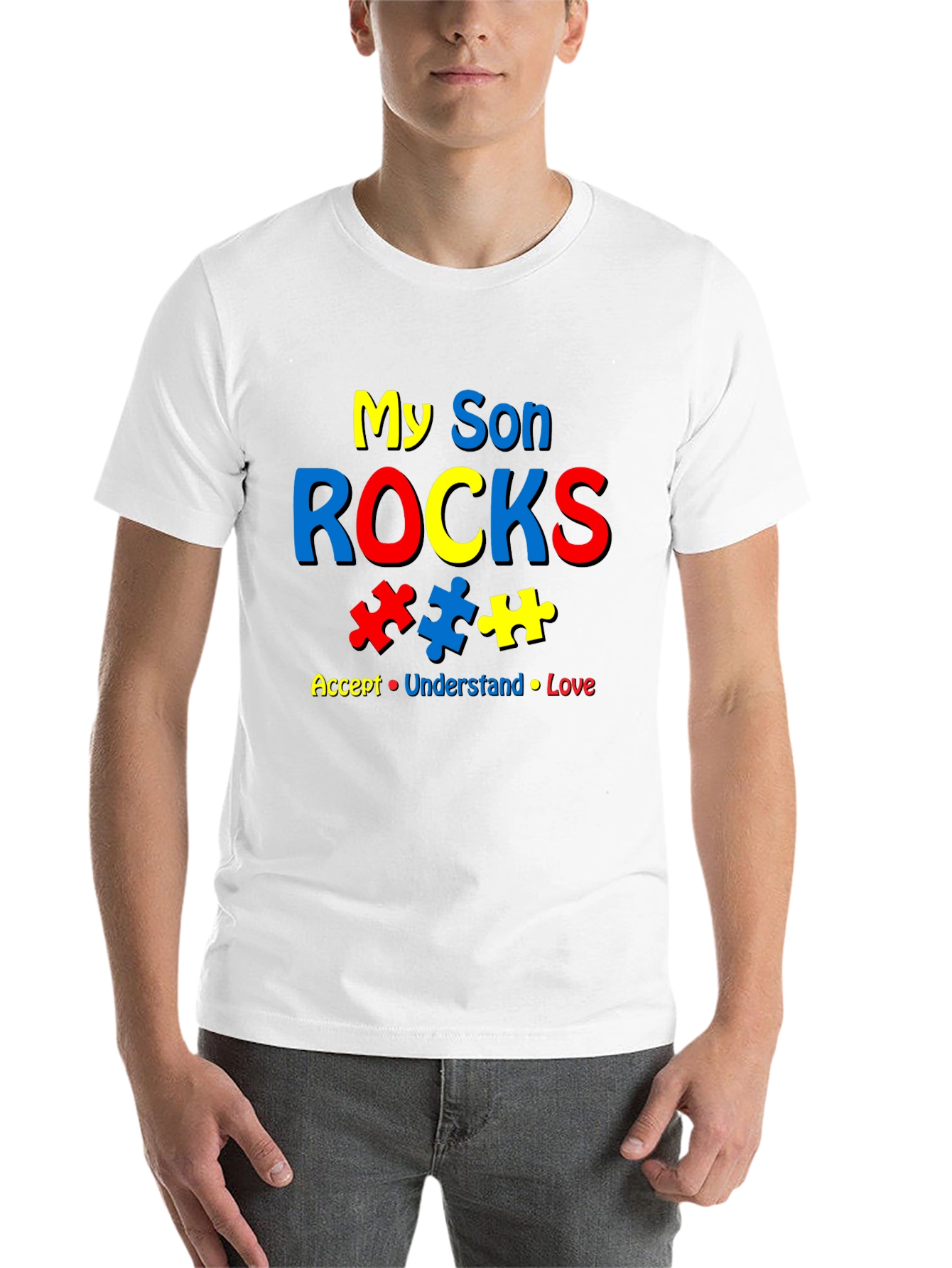 Black My Son Rocks Autism Awareness T-Shirt view 14