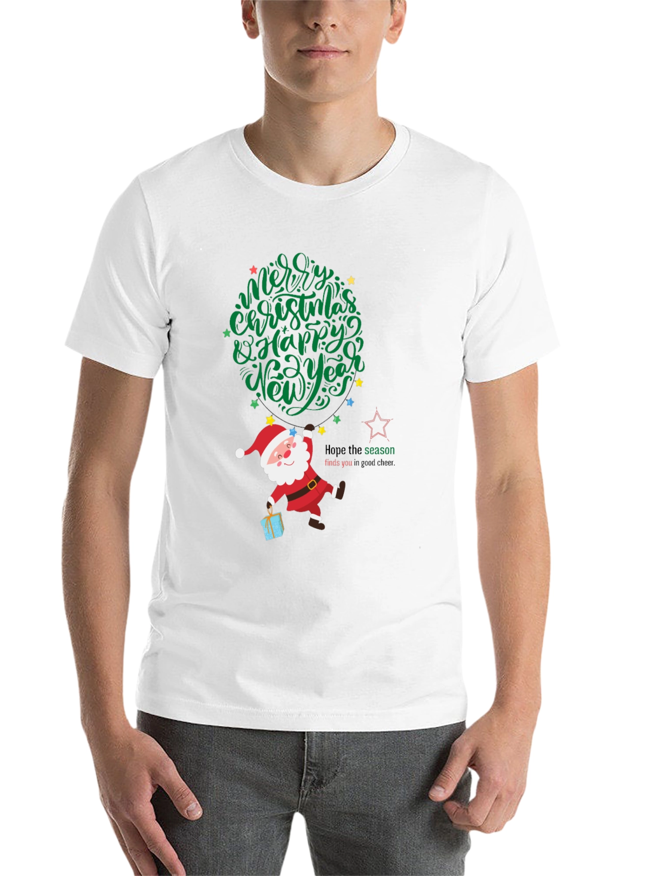 Black Festive Santa Graphic Tee - Merry Christmas & Happy New Year view 14
