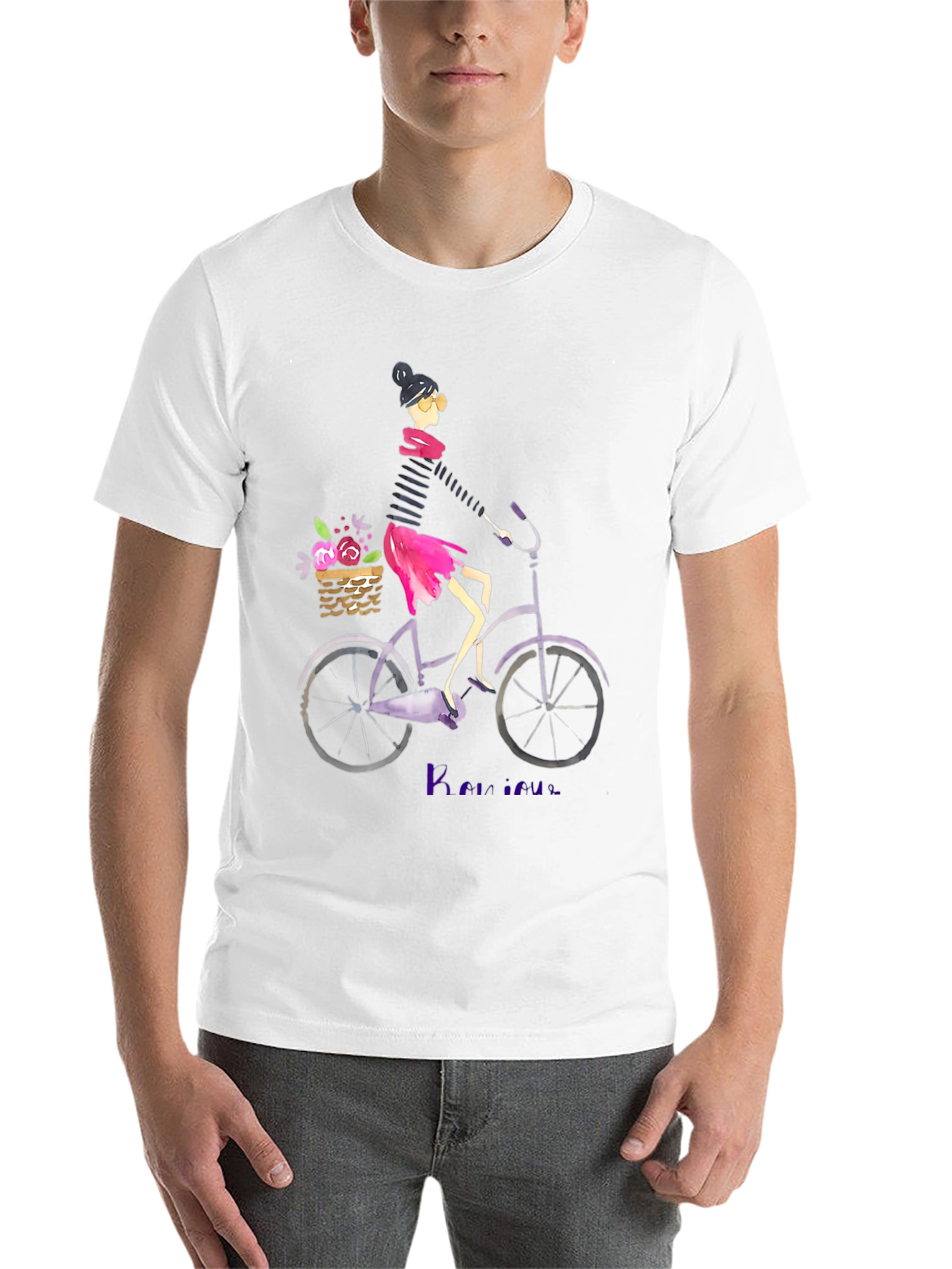 Black Woman on Bicycle Graphic Tee - Casual Black T-Shirt view 14