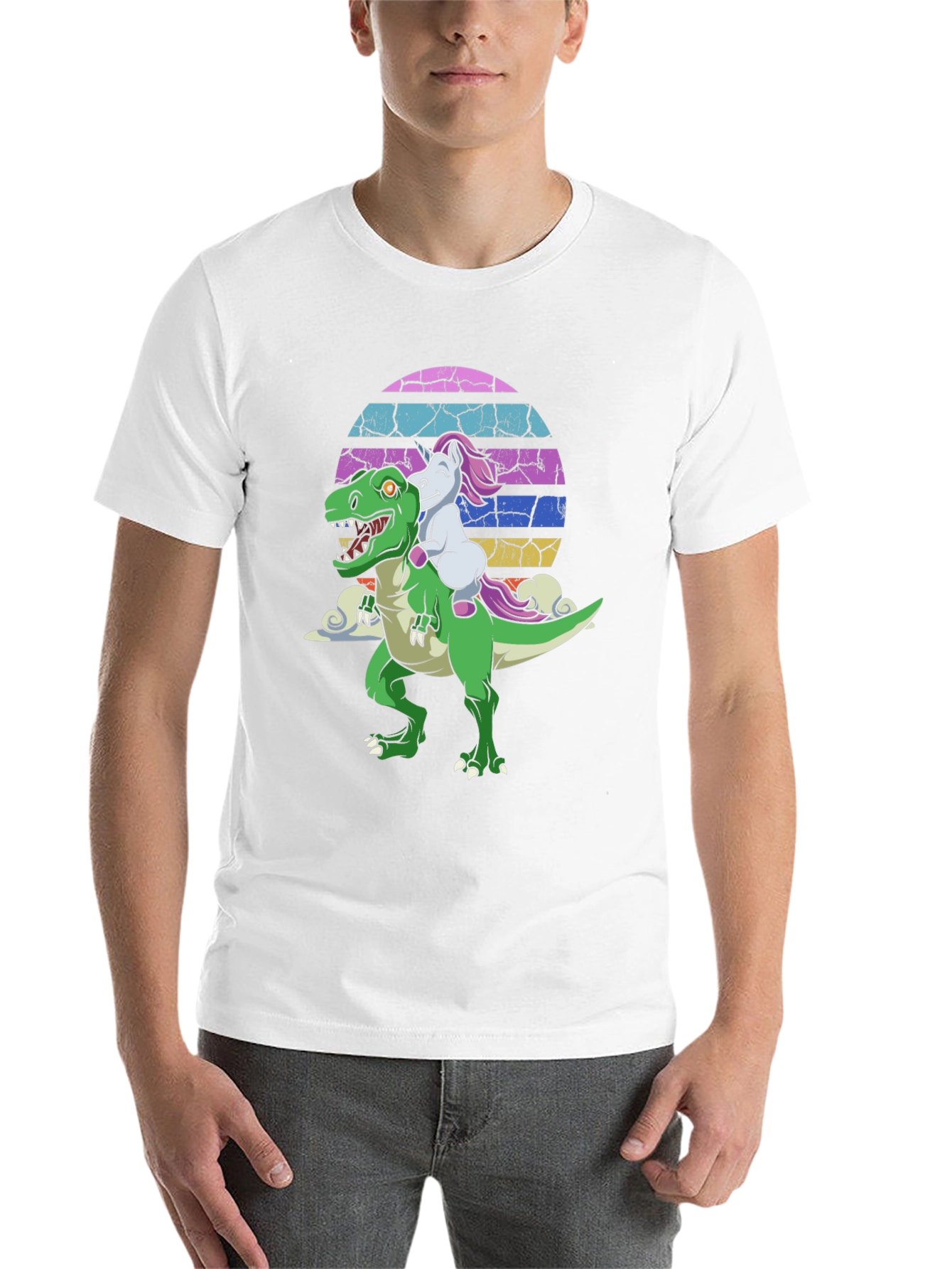 Black Dino & Unicorn Sunset T-Shirt view 14