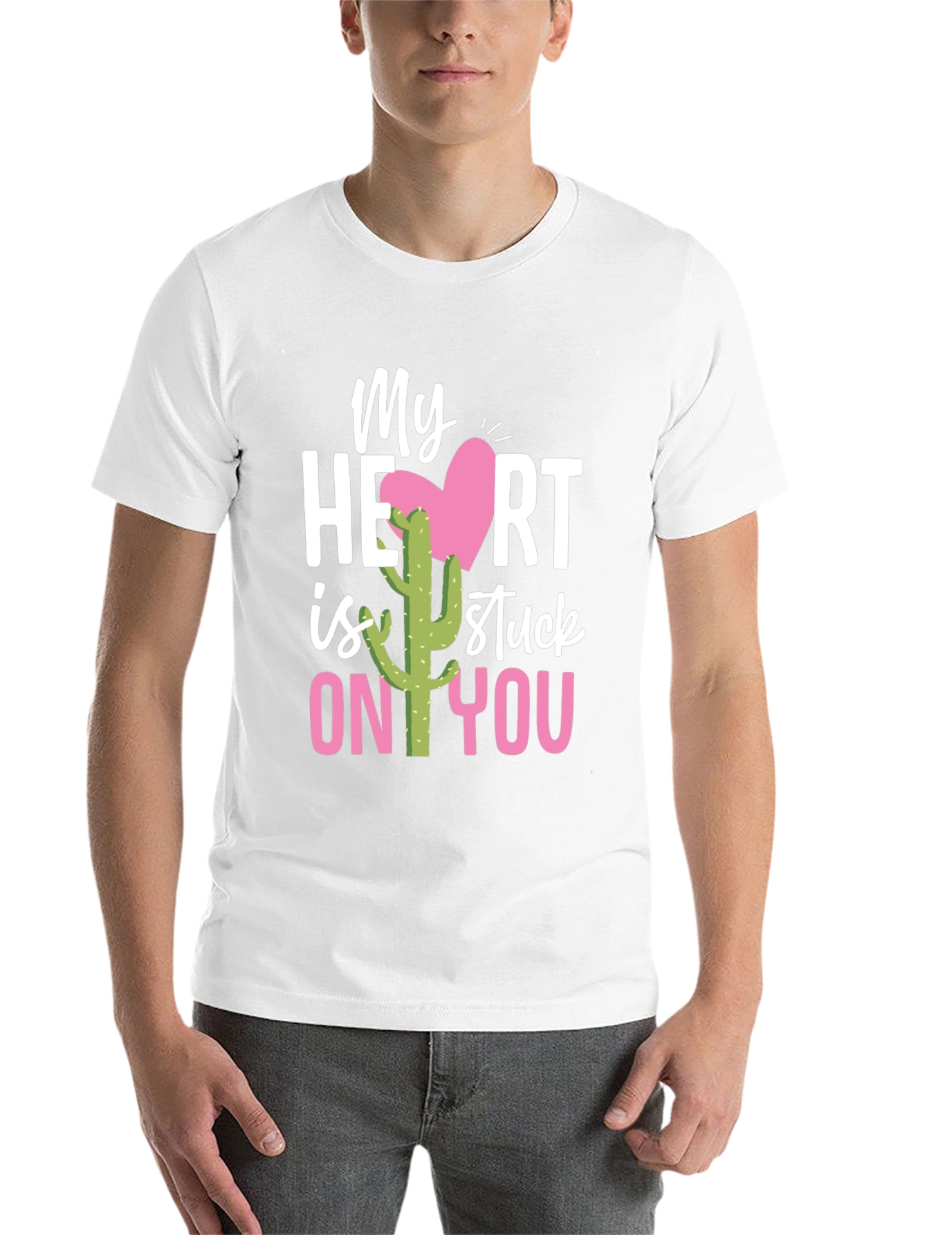 Black Stuck On You Valentine's Day Cactus T-Shirt view 14