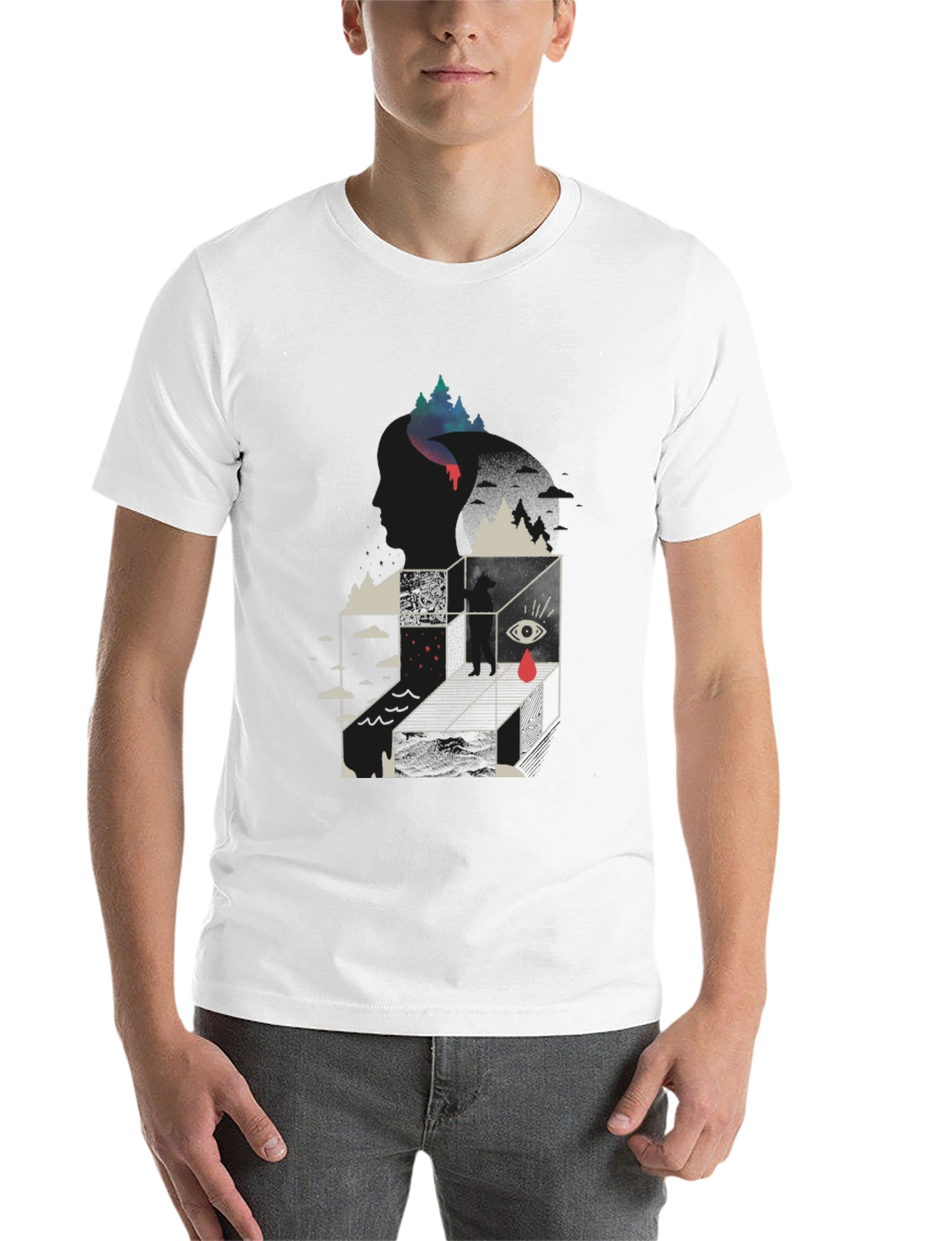 Black Surreal Graphic Tee - Men's Black Cotton Blend T-Shirt view 14