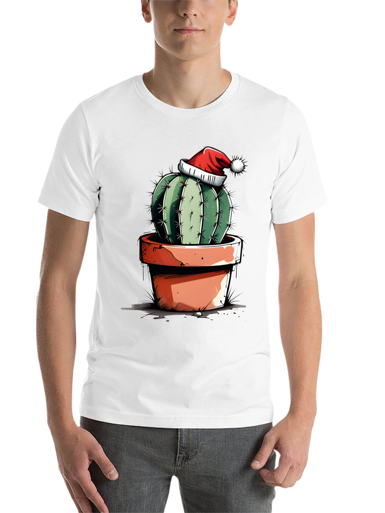 Black Festive Cactus Tee - Holiday Humor Shirt view 14