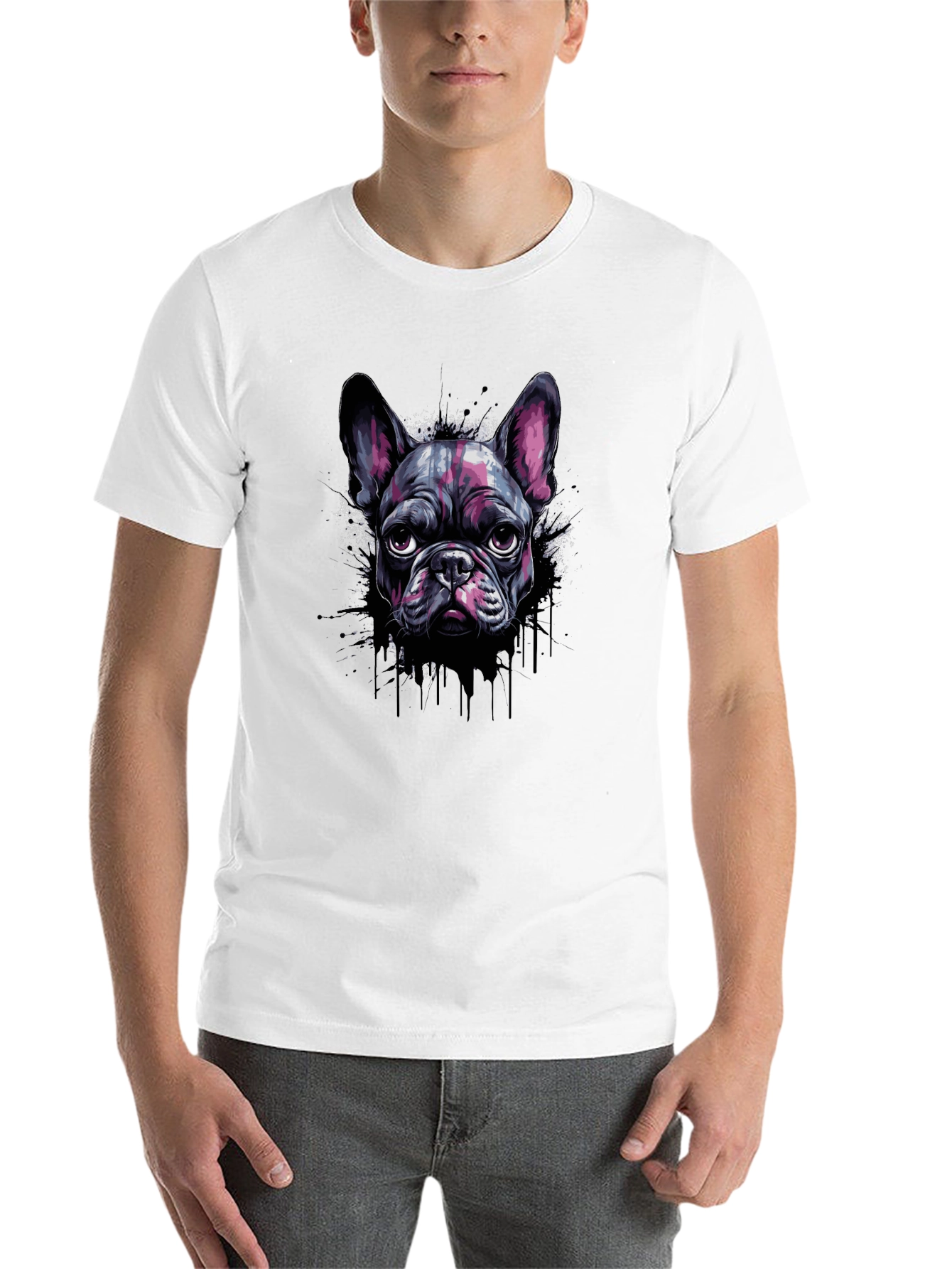 Black Cool French Bulldog Graphic Print Black T-Shirt view 14