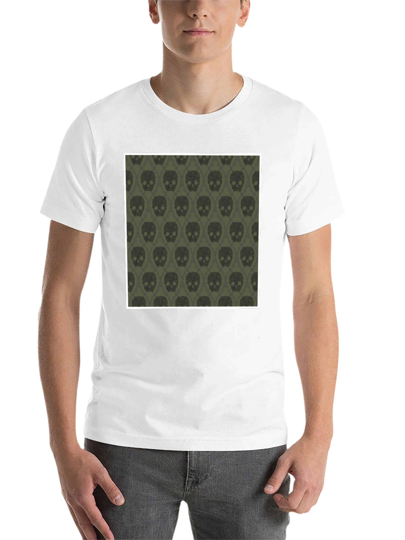 Black Skull Pattern Men's Black T-Shirt view 14